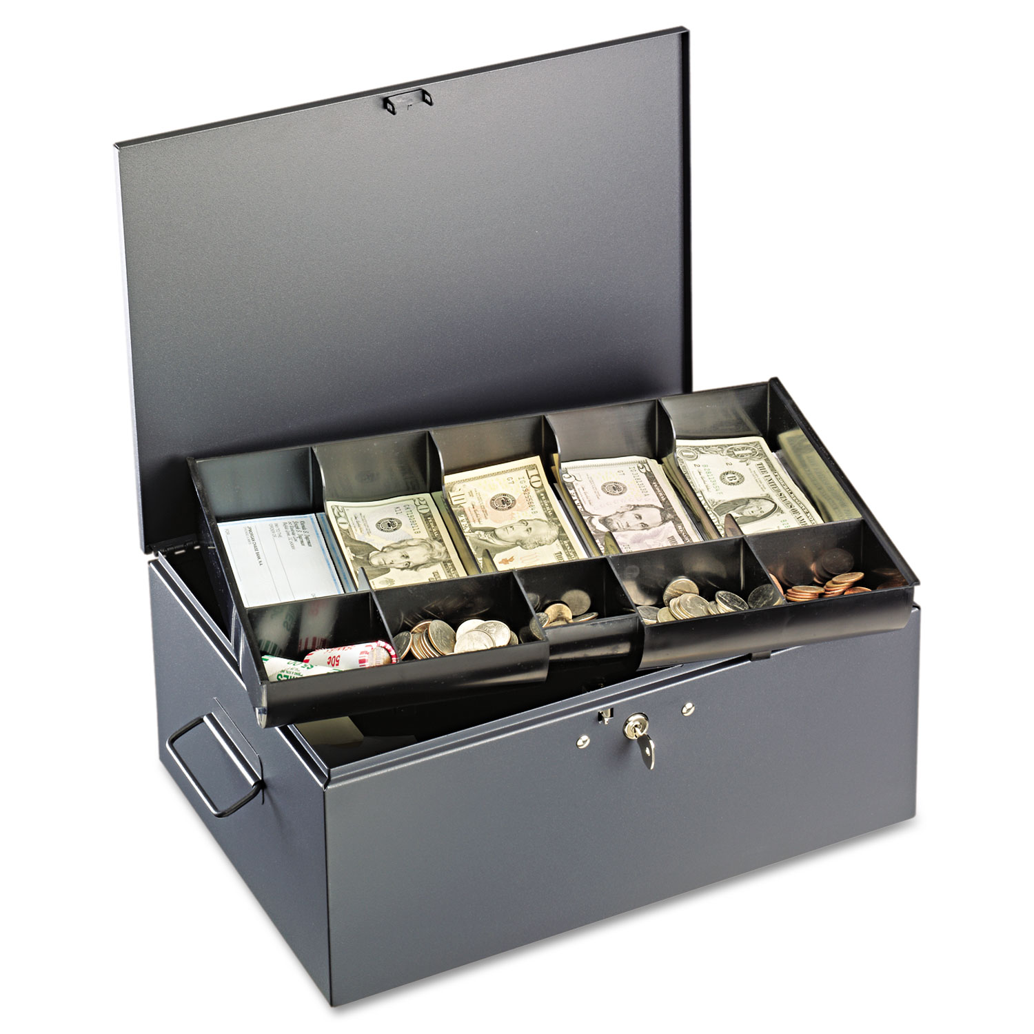  SteelMaster 221F15TGRA Extra Large Cash Box with Handles, Key Lock, Gray (MMF221F15TGRA) 