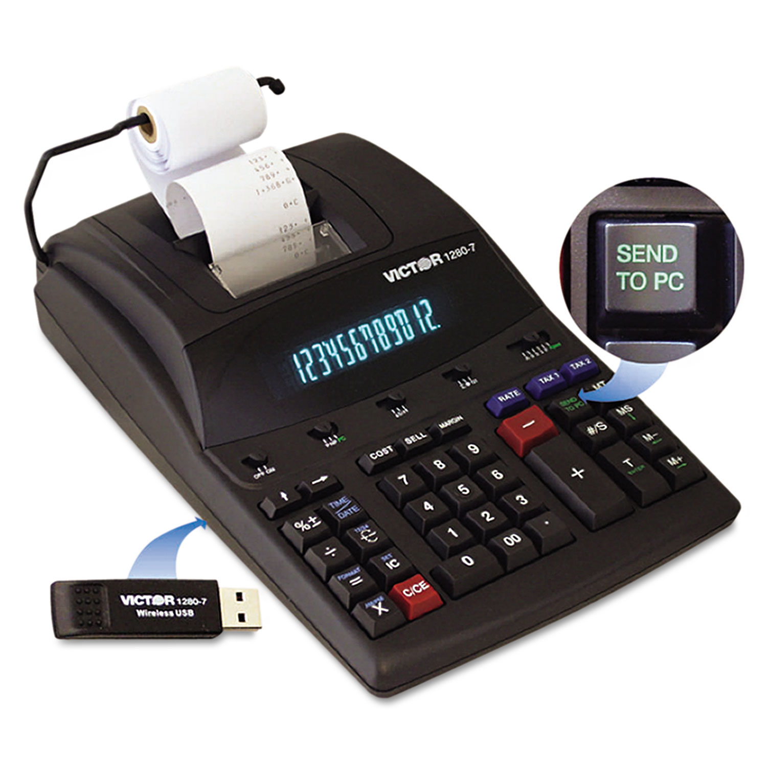 1280-7 Two-Color Printing Calculator w/USB, Black/Red Print, 4.6 Lines/Sec