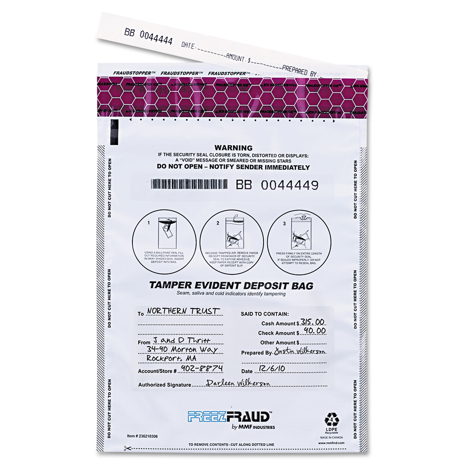  MMF Industries 236210306 FREEZFraud Tamper-Evident Deposit Bags, 9 x 12, White, 100/Box (MMF236210306) 