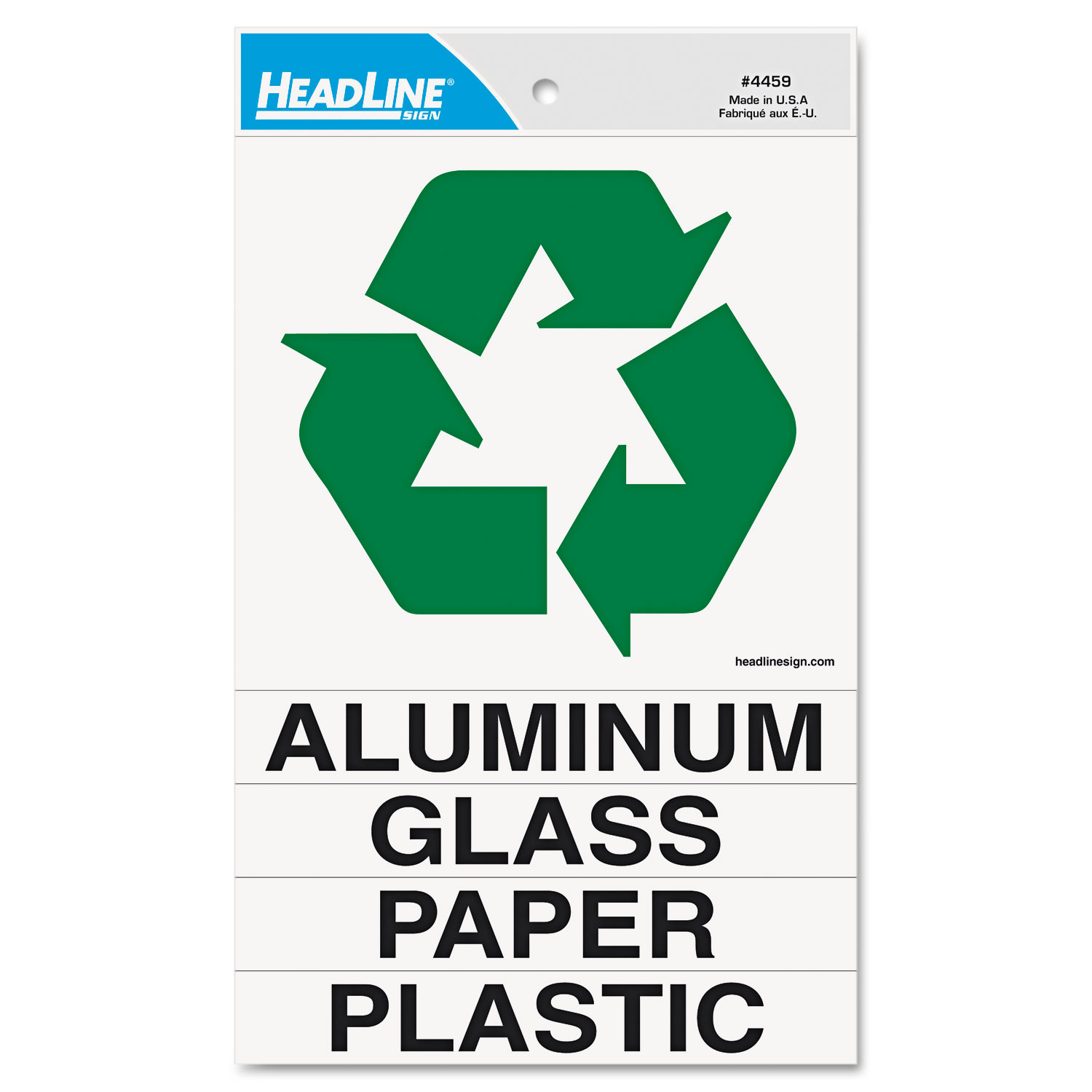  Headline Sign 4459 Self-Stick Recycled Combo Decal, Paper/Plastic/Glass/Aluminum, 5.25 x 6 - 0.88 x 6, White/Green, Kit (USS4459) 