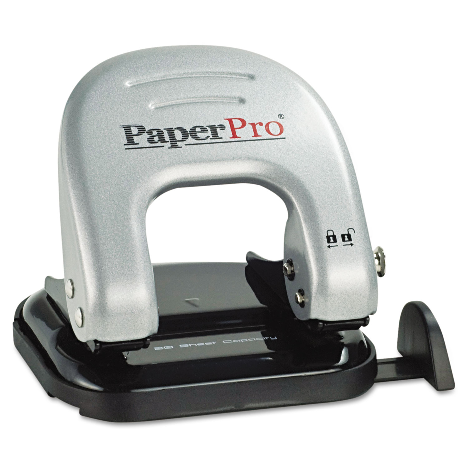 EZ Squeeze Two-Hole Punch, 20-Sheet Capacity, Black/Silver