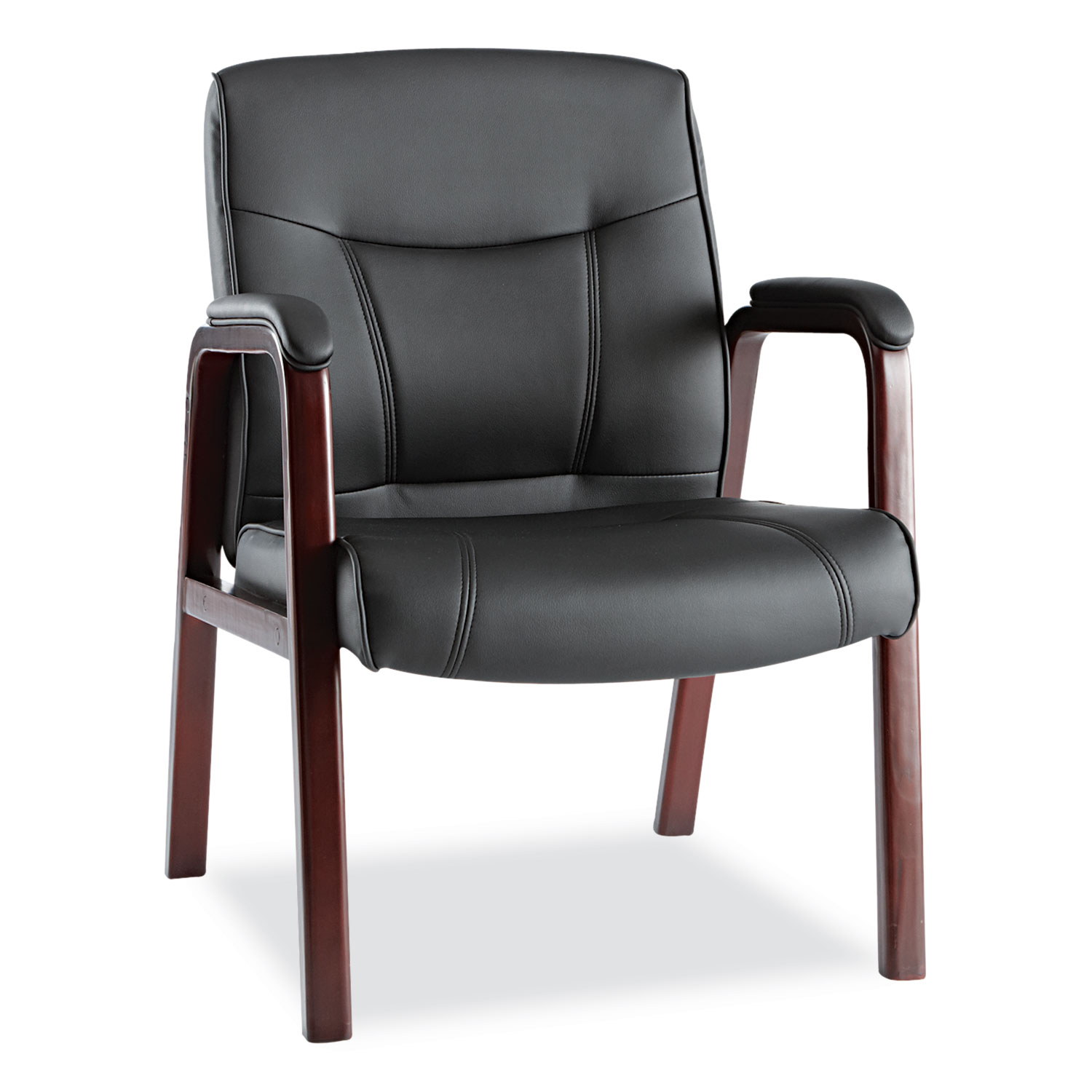  Alera ALEMA43ALS10M Alera Madaris Series Leather Guest Chair with Wood Trim Legs, 24.88 x 26 x 35, Black Seat/Black Back, Mahogany Base (ALEMA43ALS10M) 