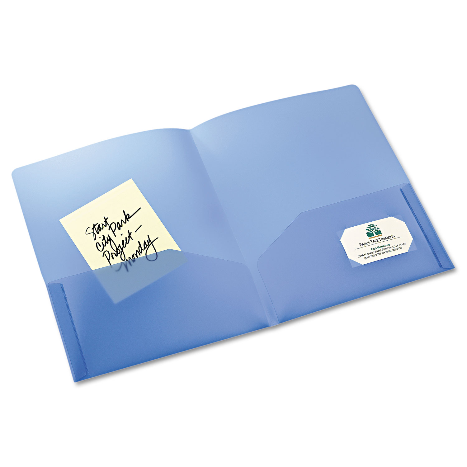 Plastic Two-Pocket Folder, 20-Sheet Capacity, Translucent Blue