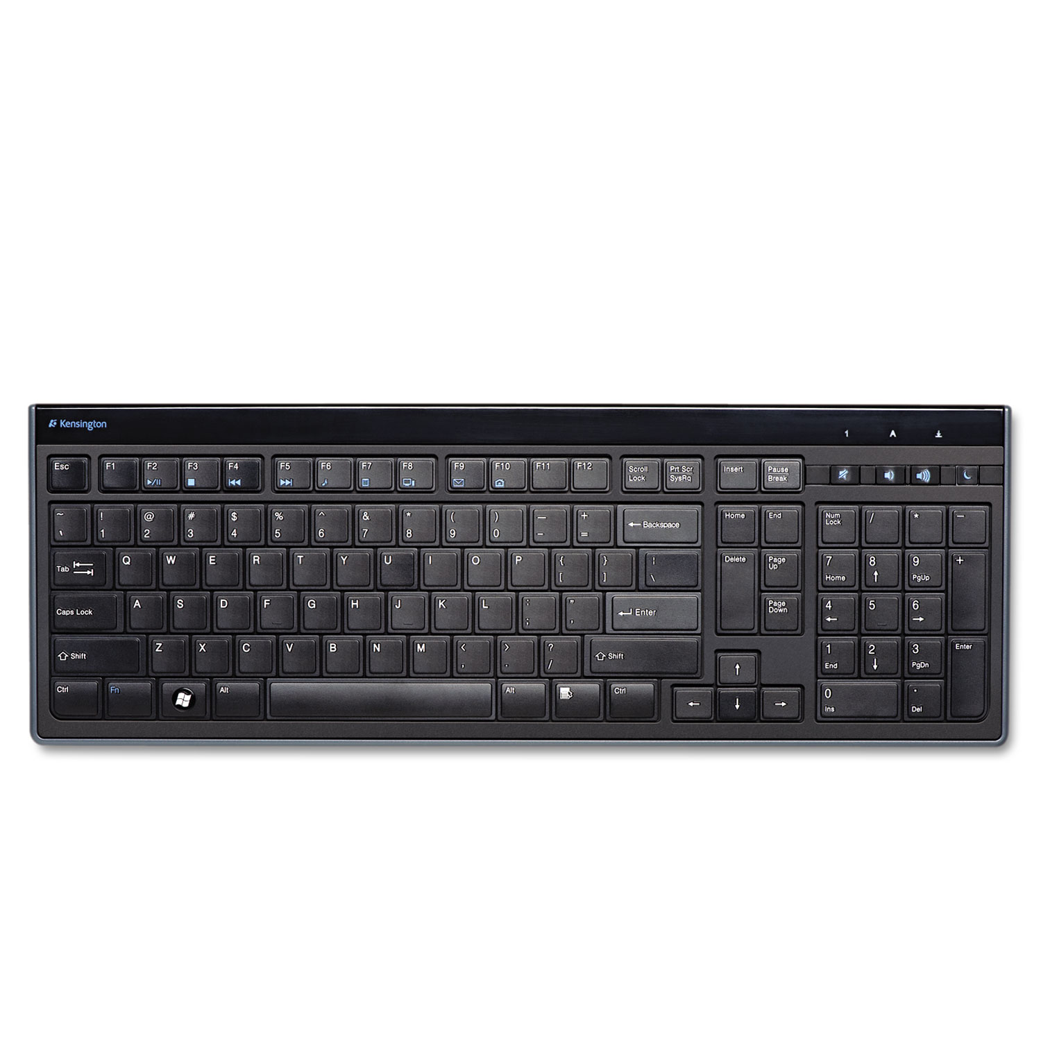  Kensington K72357USA Slim Type Standard Keyboard, 104 Keys, Black/Silver (KMW72357) 