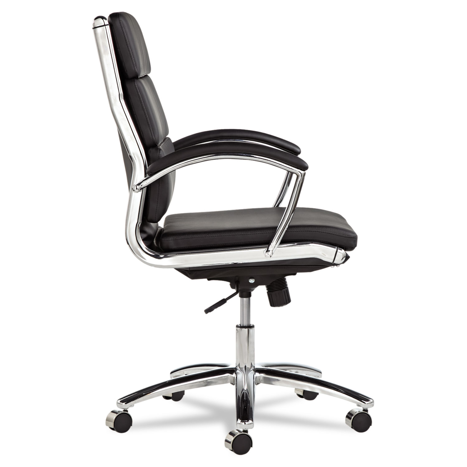 Alera Neratoli Series Mid-Back Swivel/Tilt Chair, Black Leather, Chrome Frame
