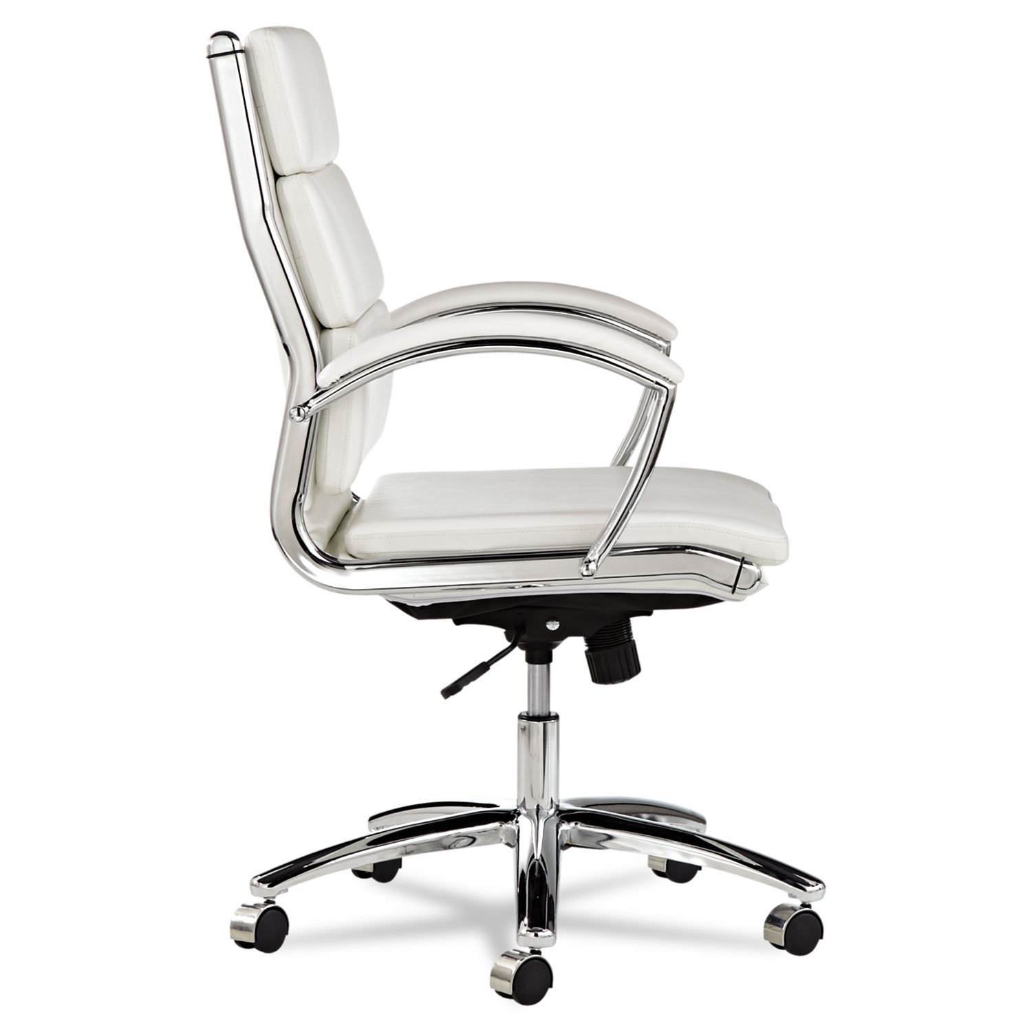 Alera Neratoli Mid-Back Swivel/Tilt Chair, White Faux Leather, Chrome Frame