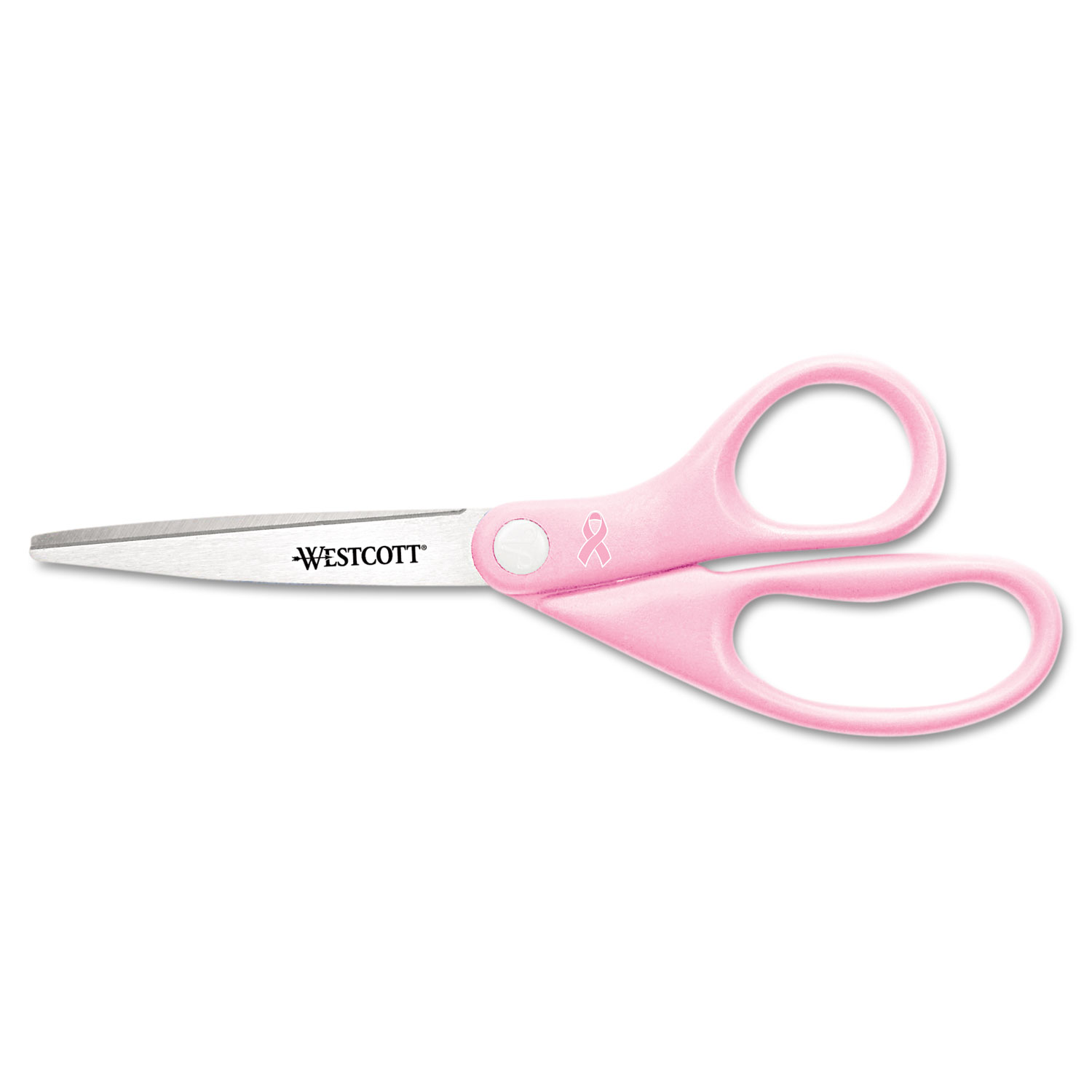 All Purpose Pink Ribbon Scissors, 8" Long, 3.5" Cut Length, Pink Straight Handle
