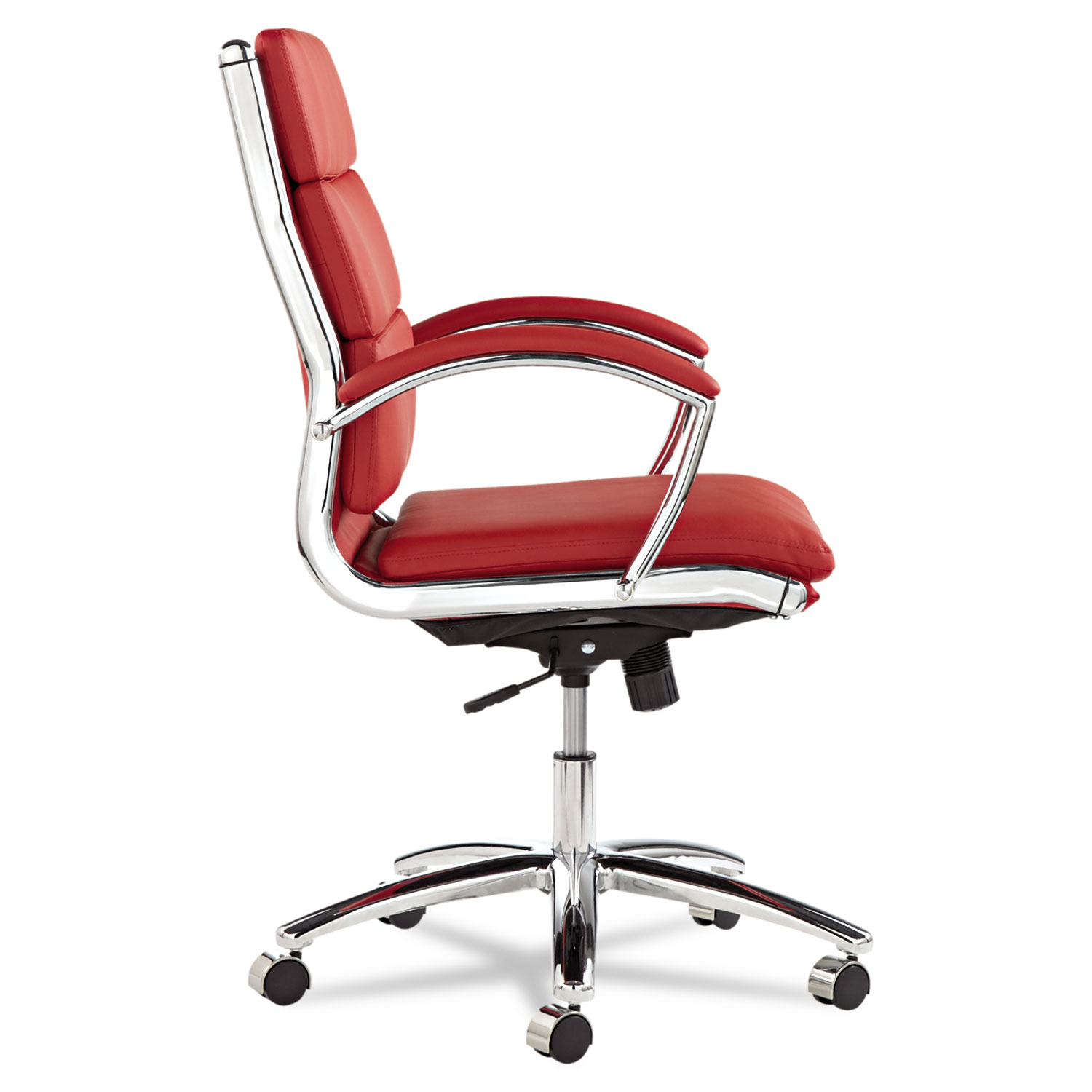 Alera Neratoli Series Mid-Back Swivel/Tilt Chair, Red Soft Leather, Chrome Frame