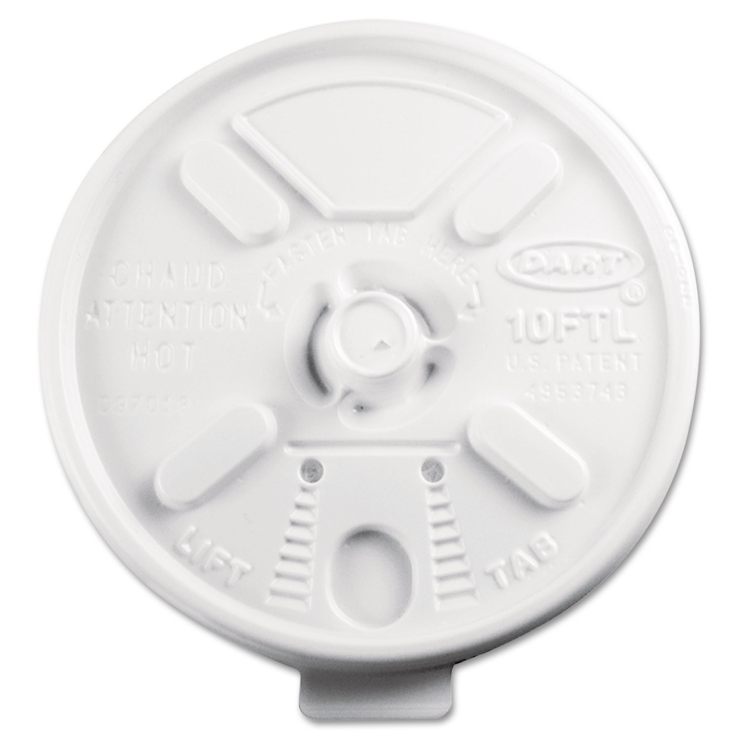  Dart 10FTL Lift N' Lock Plastic Hot Cup Lids, Fits 10oz Cups, White, 1000/Carton (DCC10FTL) 