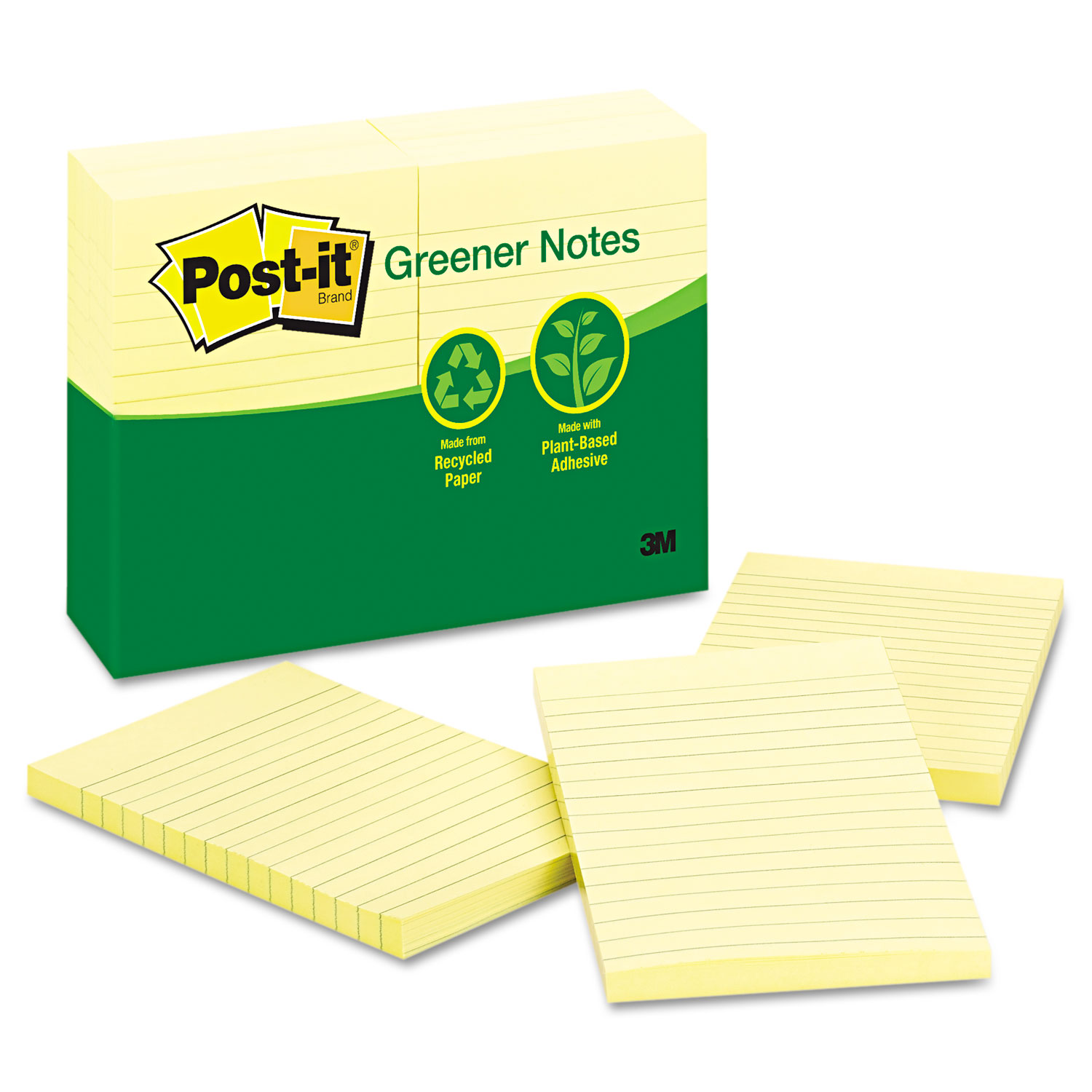  Post-it Greener Notes 660-RP Recycled Note Pads, 4 x 6, Lined, Canary Yellow, 100-Sheet, 12/Pack (MMM660RPYW) 