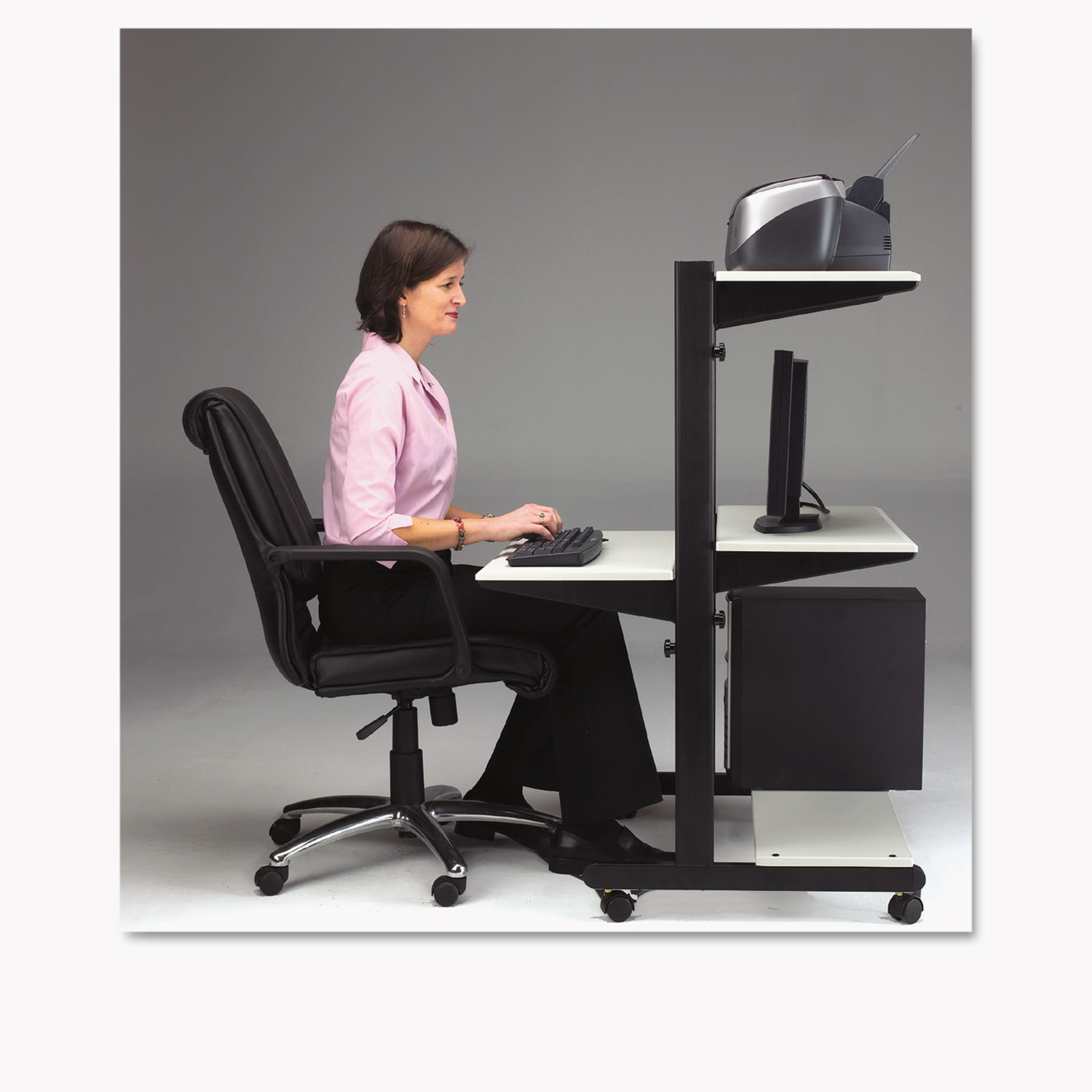 Soho Adjustable Mobile Computer Table, 32w x 31d x 50h, Gray/Black