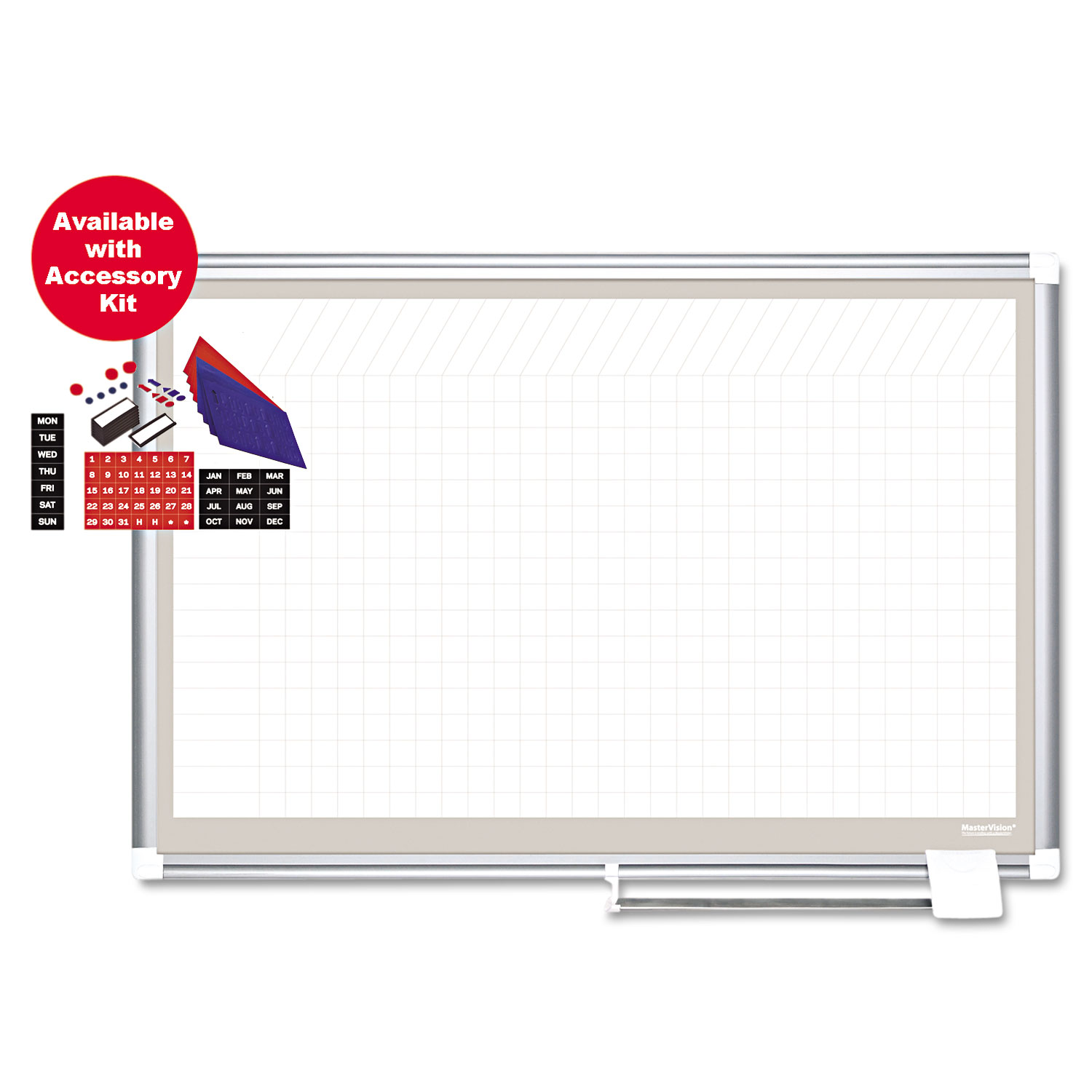  MasterVision CR1232830A All Purpose Porcelain Dry Erase Planning Board, 1 x 1 Grid, 72 x 48, Silver (BVCCR1232830A) 