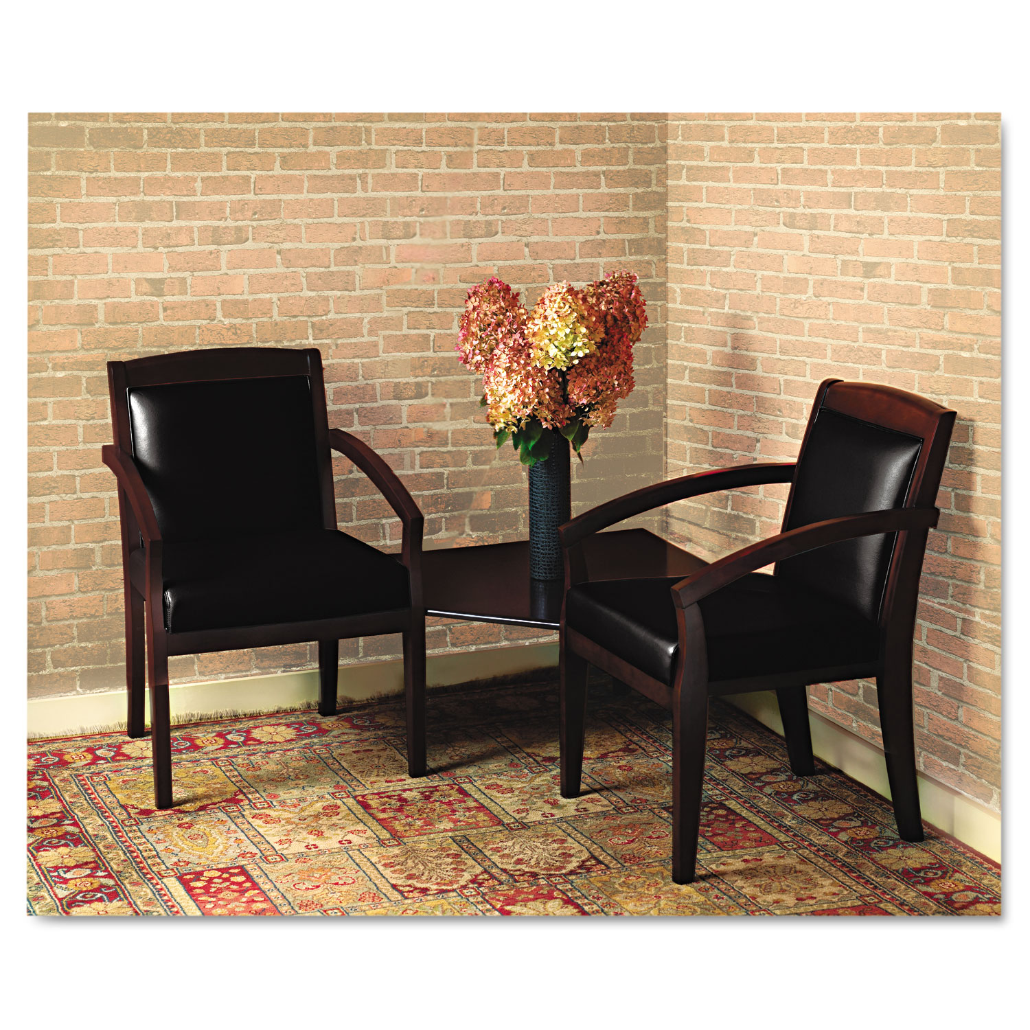 Mercado Series Wood Guest Chair, Mahogany/Black Leather