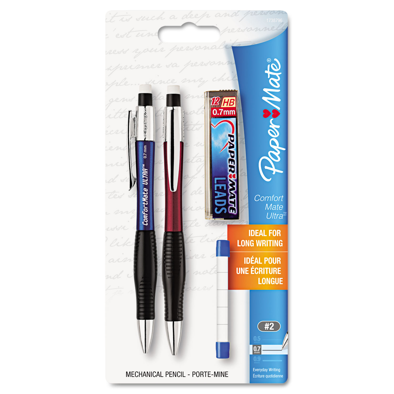  Paper Mate 1738796 ComfortMate Ultra Pencil Starter Set, 0.7 mm, HB (#2.5), Black Lead, Assorted Barrel Colors, 2/Pack (PAP1738796) 
