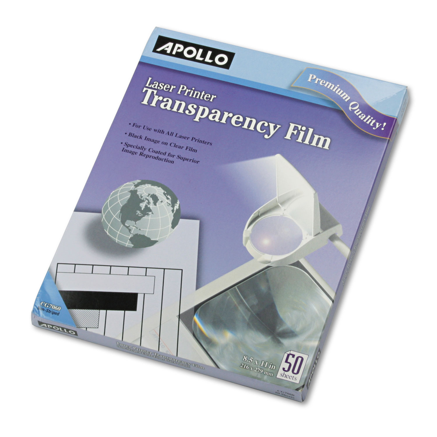  Apollo VCG7060E-A B/W Laser Transparency Film, Letter, Clear, 50/Box (APOCG7060) 