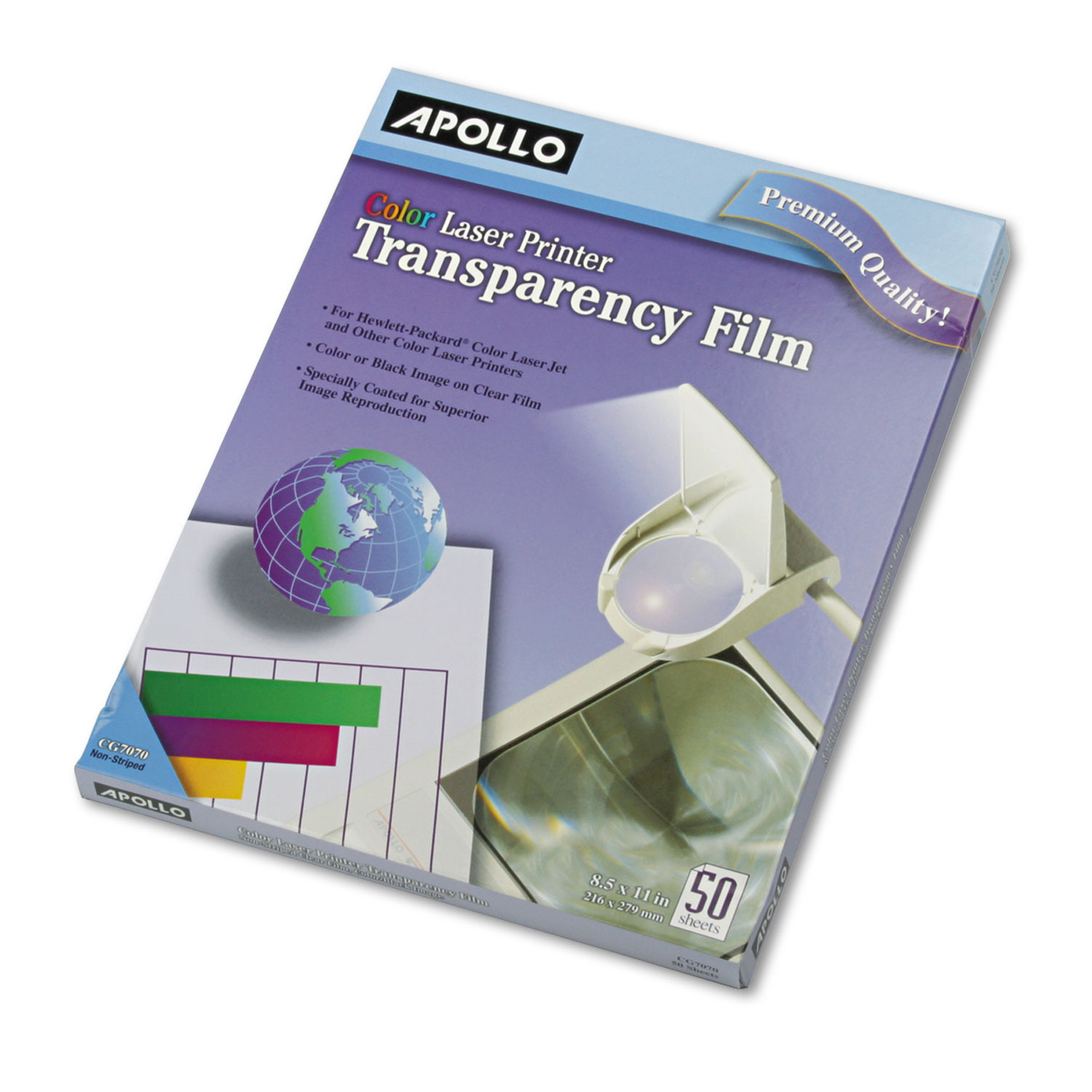  Apollo VCG7070E-A Color Laser Transparency Film, Letter, Clear, 50/Box (APOCG7070) 