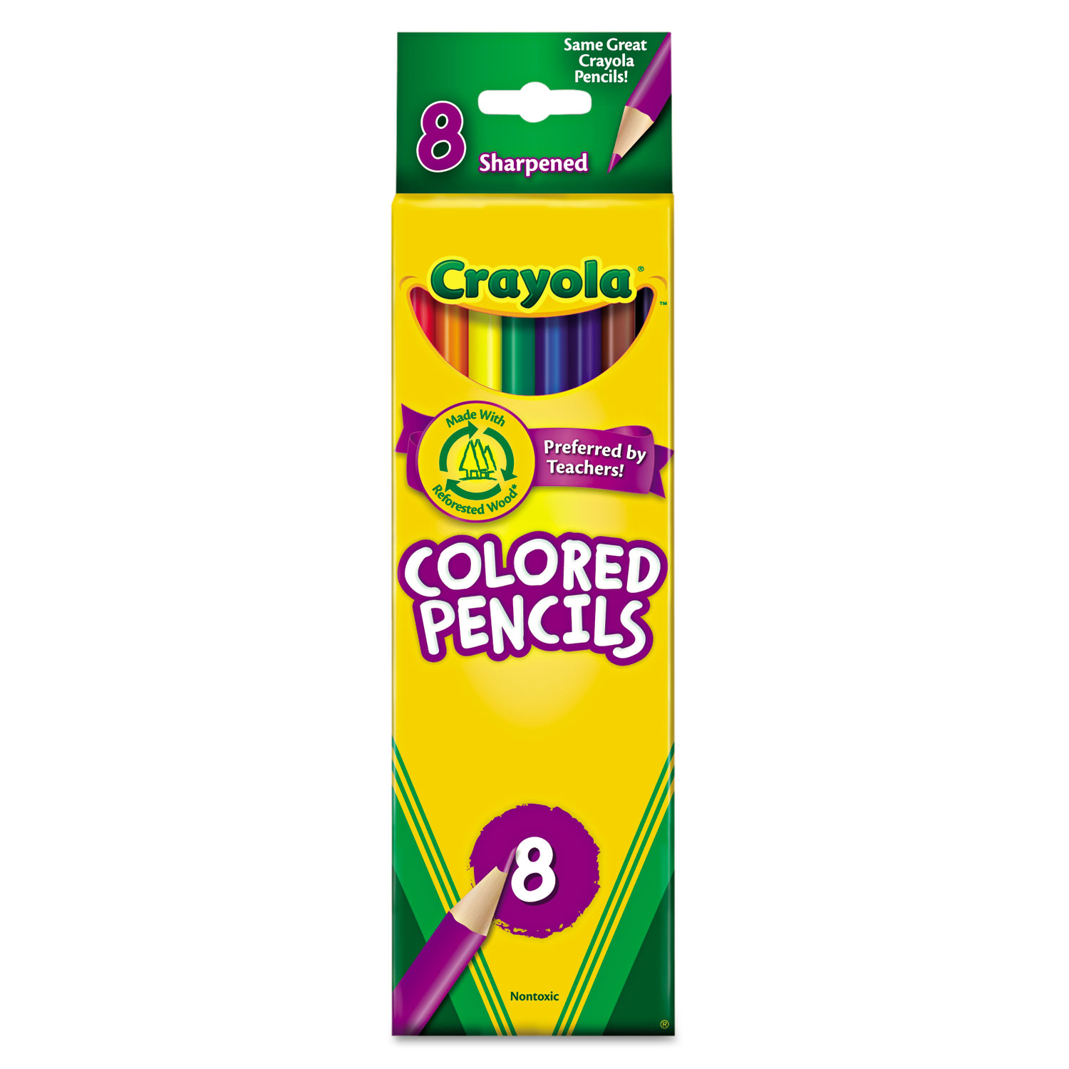  Crayola 684008 Long-Length Colored Pencil Set, 3.3 mm, 2B (#1), Assorted Lead/Barrel Colors, 8/Pack (CYO684008) 