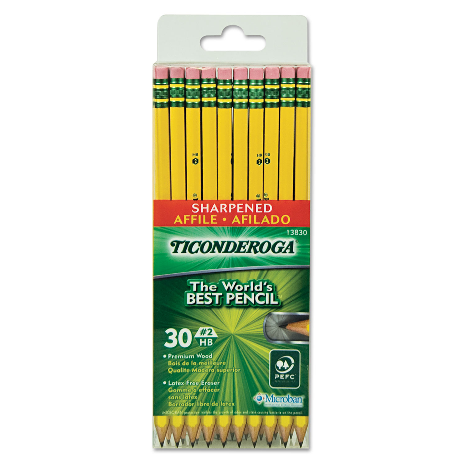  Ticonderoga 13830 Pre-Sharpened Pencil, HB (#2), Black Lead, Yellow Barrel, 30/Pack (DIX13830) 