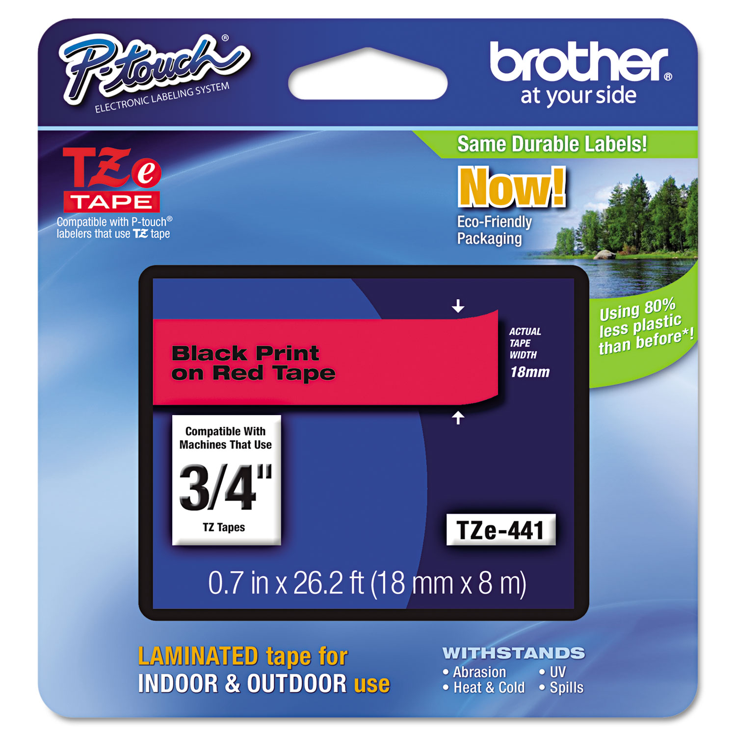  Brother P-Touch TZE441 TZe Standard Adhesive Laminated Labeling Tape, 0.7 x 26.2 ft, Black on Red (BRTTZE441) 