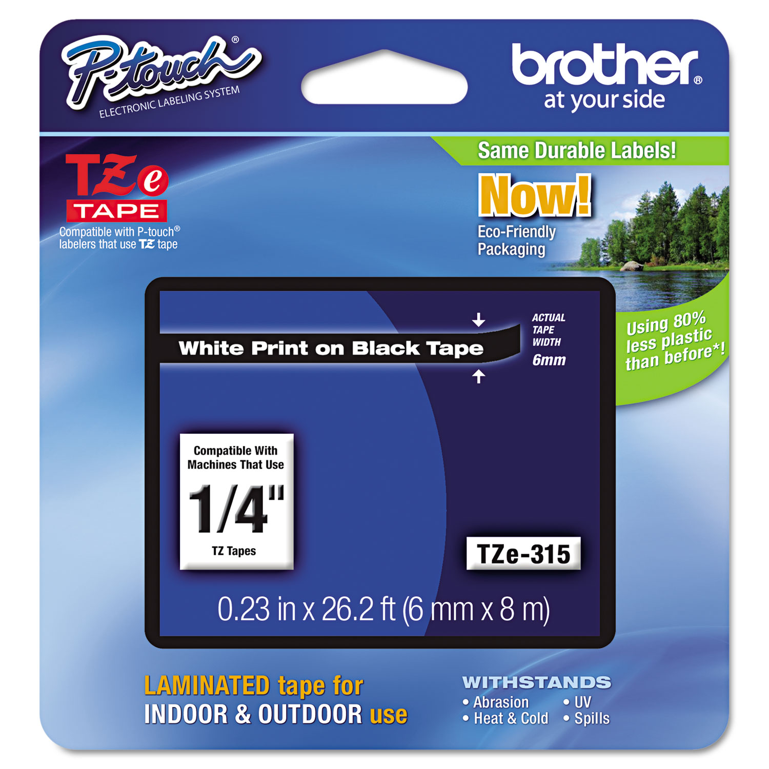  Brother P-Touch TZE315 TZe Standard Adhesive Laminated Labeling Tape, 0.23 x 26.2 ft, White on Black (BRTTZE315) 