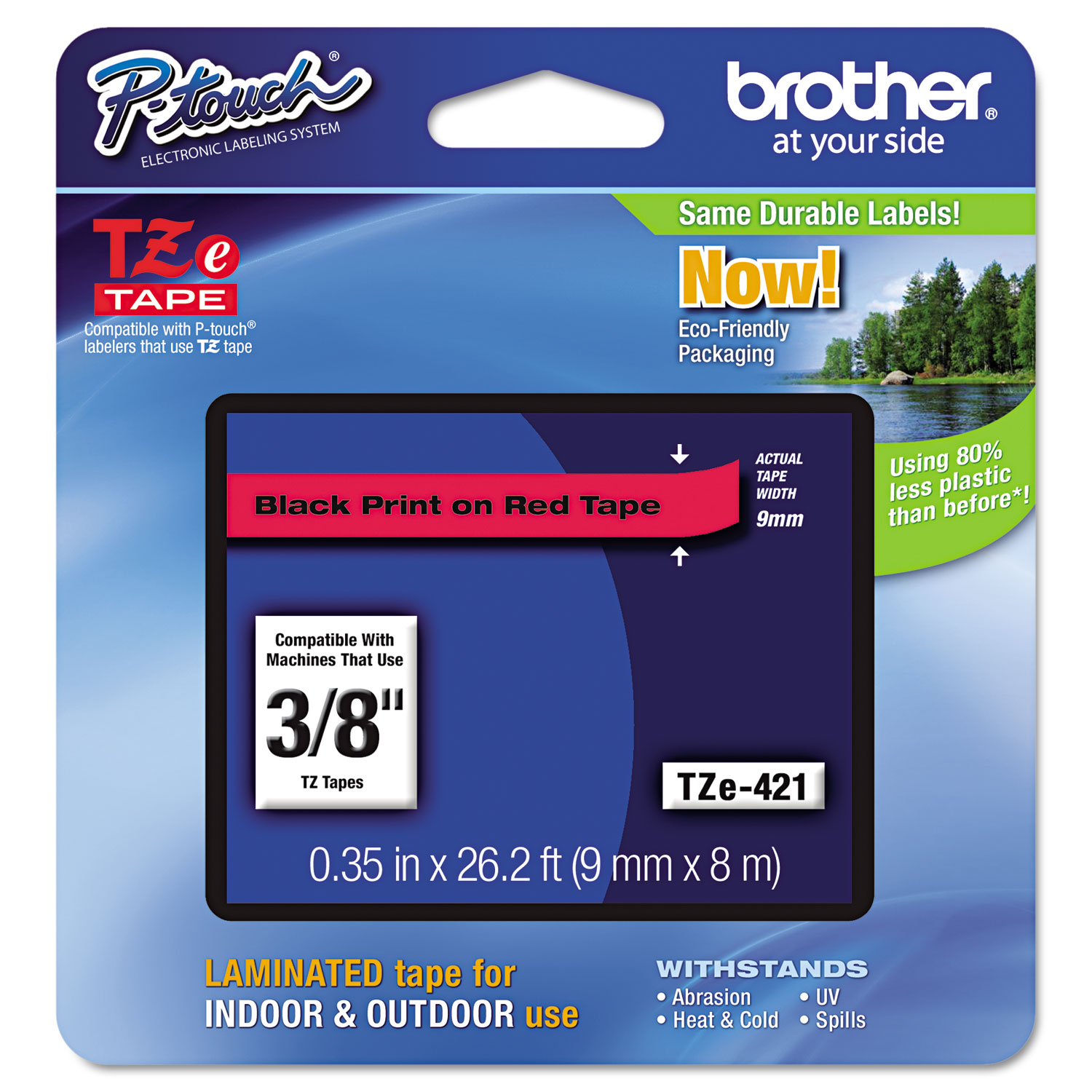  Brother P-Touch TZE421 TZe Standard Adhesive Laminated Labeling Tape, 0.35 x 26.2 ft, Black on Red (BRTTZE421) 