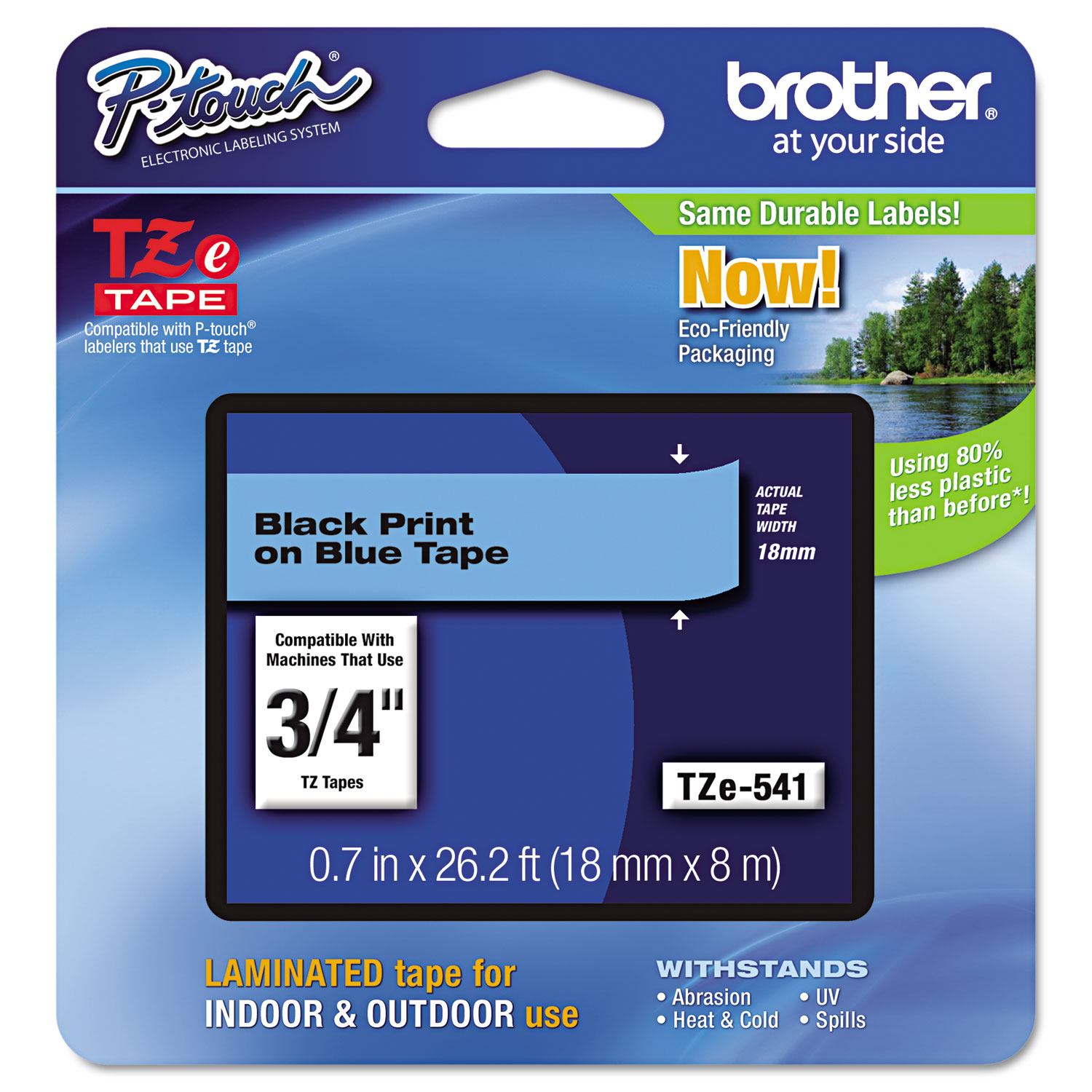  Brother P-Touch TZE541 TZe Standard Adhesive Laminated Labeling Tape, 0.7 x 26.2 ft, Black on Blue (BRTTZE541) 