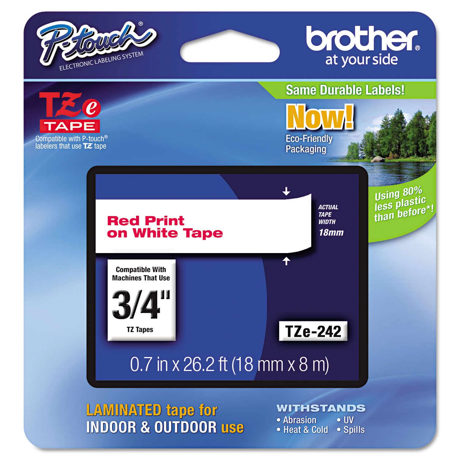  Brother P-Touch TZE242 TZe Standard Adhesive Laminated Labeling Tape, 0.7 x 26.2 ft, Red on White (BRTTZE242) 