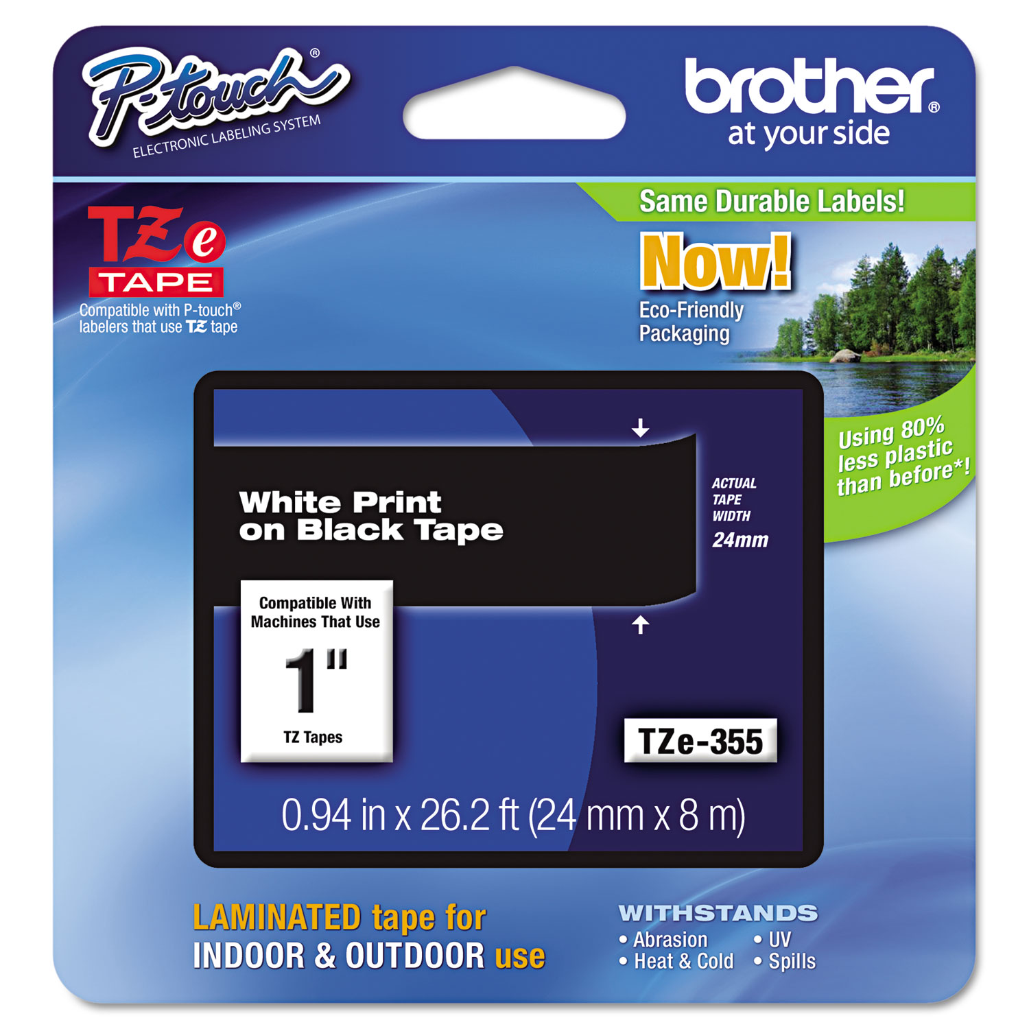  Brother P-Touch TZE355 TZe Standard Adhesive Laminated Labeling Tape, 0.94 x 26.2 ft, White on Black (BRTTZE355) 