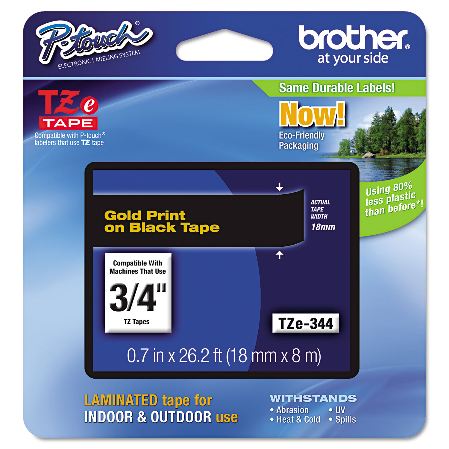  Brother P-Touch TZE344 TZe Standard Adhesive Laminated Labeling Tape, 0.7 x 26.2 ft, Gold on Black (BRTTZE344) 