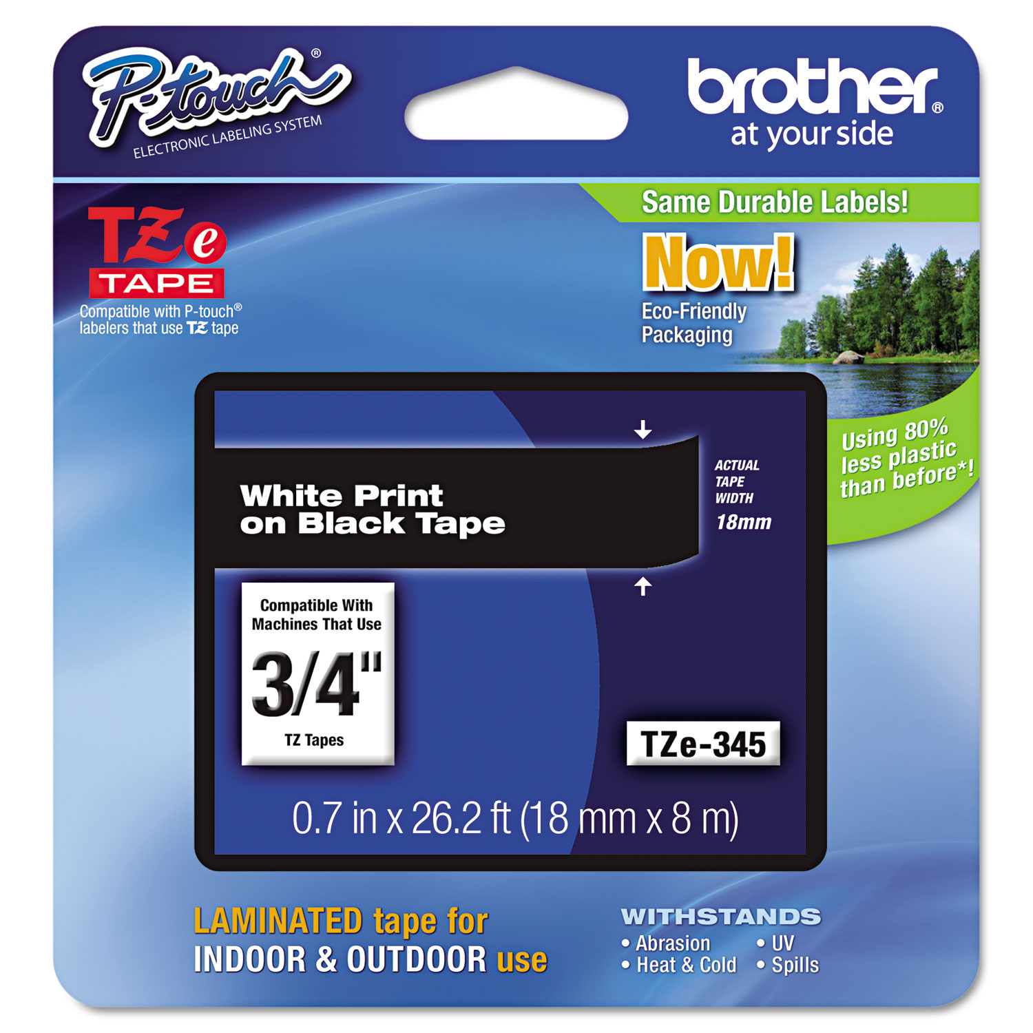  Brother P-Touch TZE345 TZe Standard Adhesive Laminated Labeling Tape, 0.7 x 26.2 ft, White on Black (BRTTZE345) 