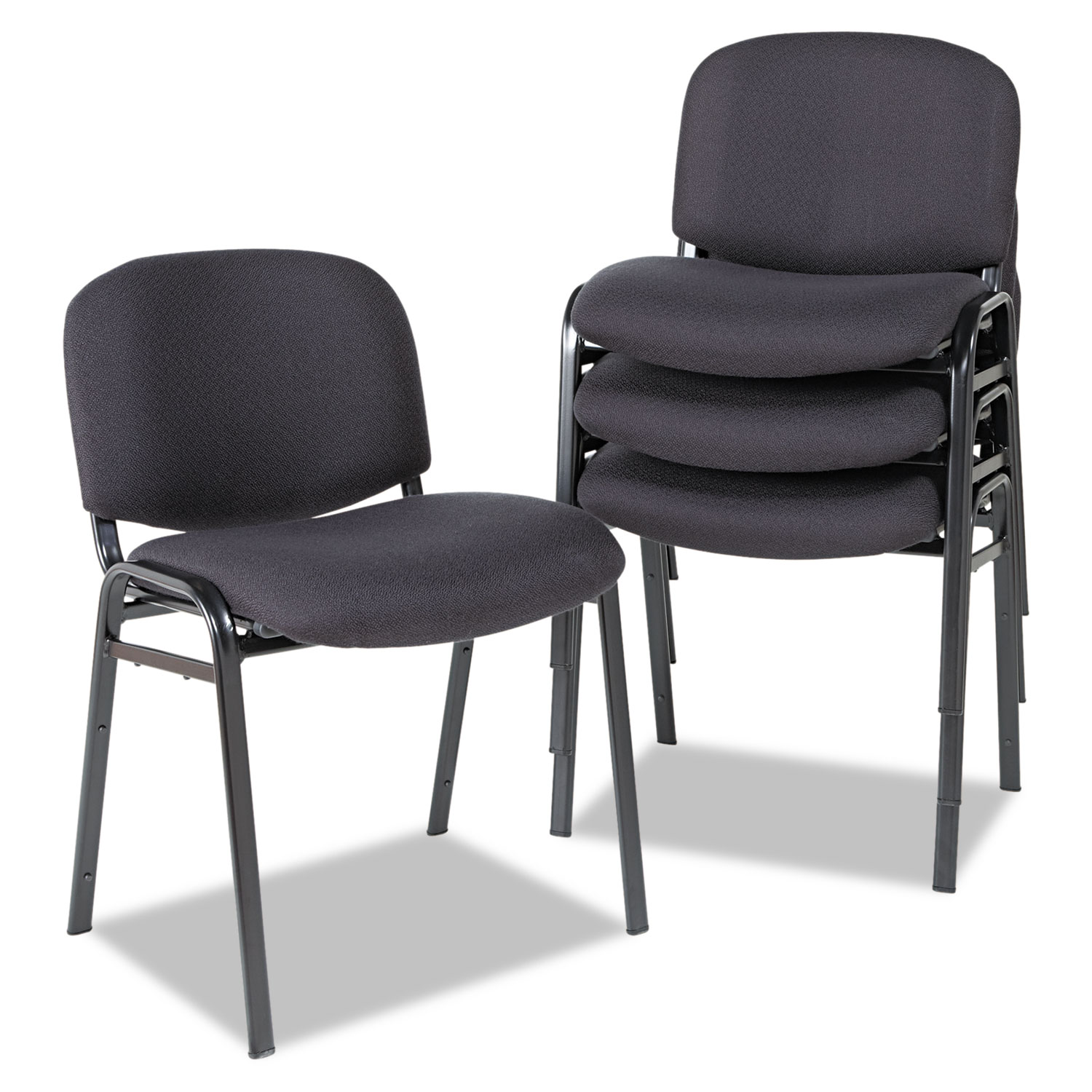 Alera Continental Series Stacking Chairs, Black Fabric Upholstery, 4/Carton