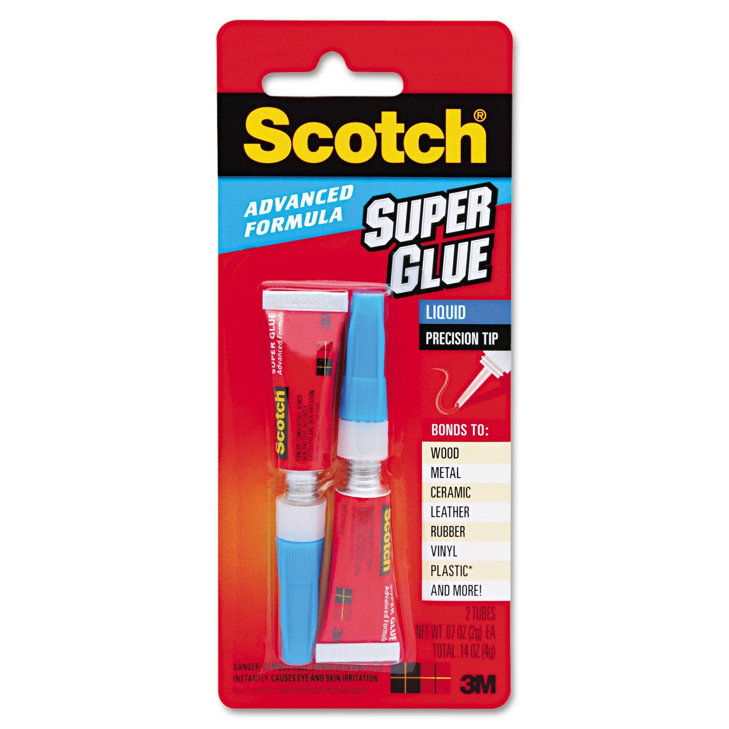  Scotch AD121 Single Use Super Glue Advanced Formula Liquid, 0.07 oz, Dries Clear, 2/Pack (MMMAD121) 