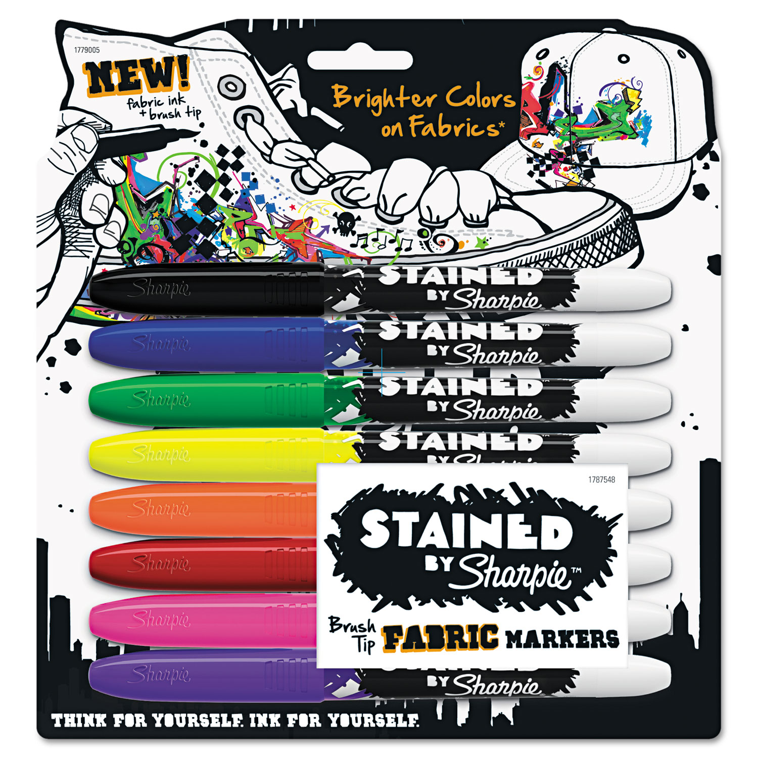  Sharpie 1779005 Stained Fabric Markers, Medium Brush Tip, Assorted Colors, 8/Pack (SAN1779005) 