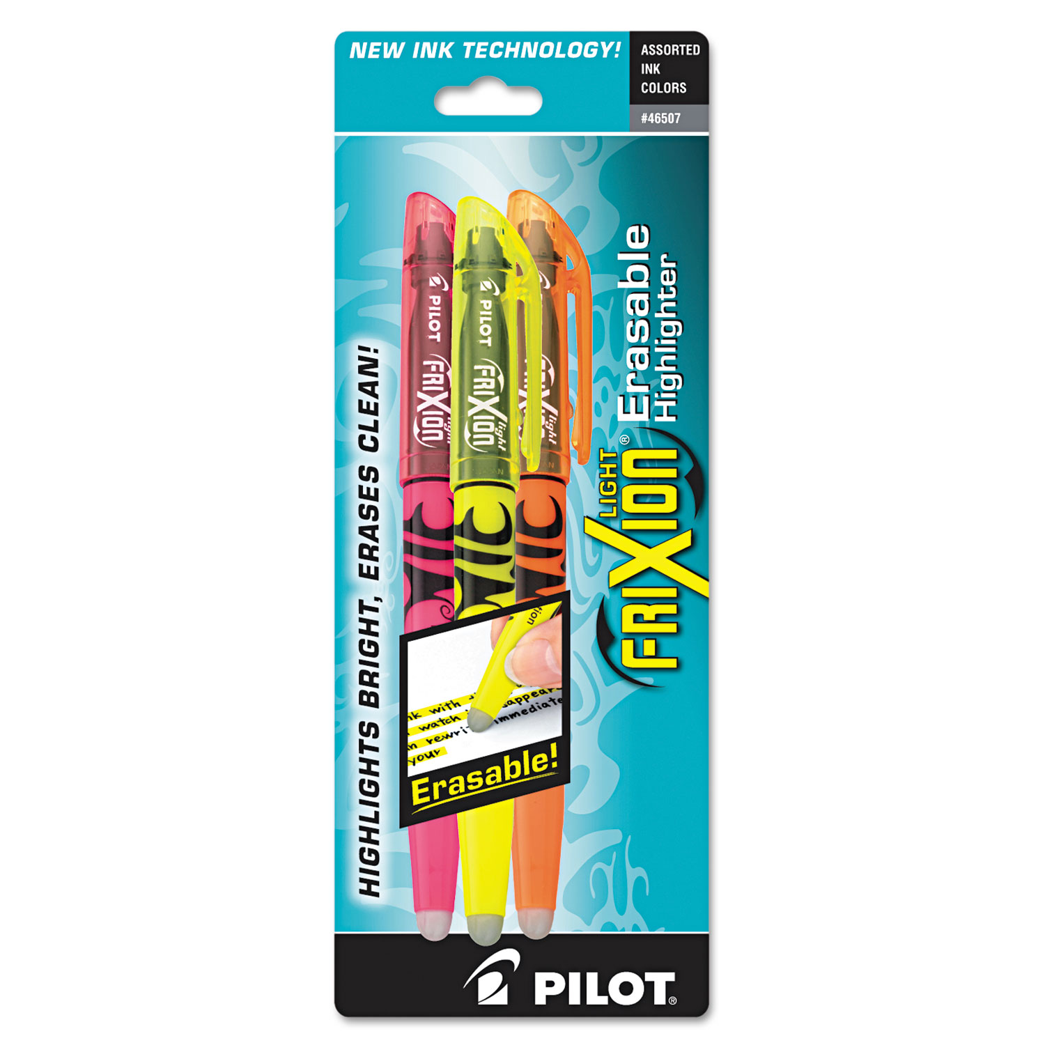  Pilot 46507 FriXion Light Erasable Highlighter, Chisel Tip, Assorted Colors, 3/Pack (PIL46507) 