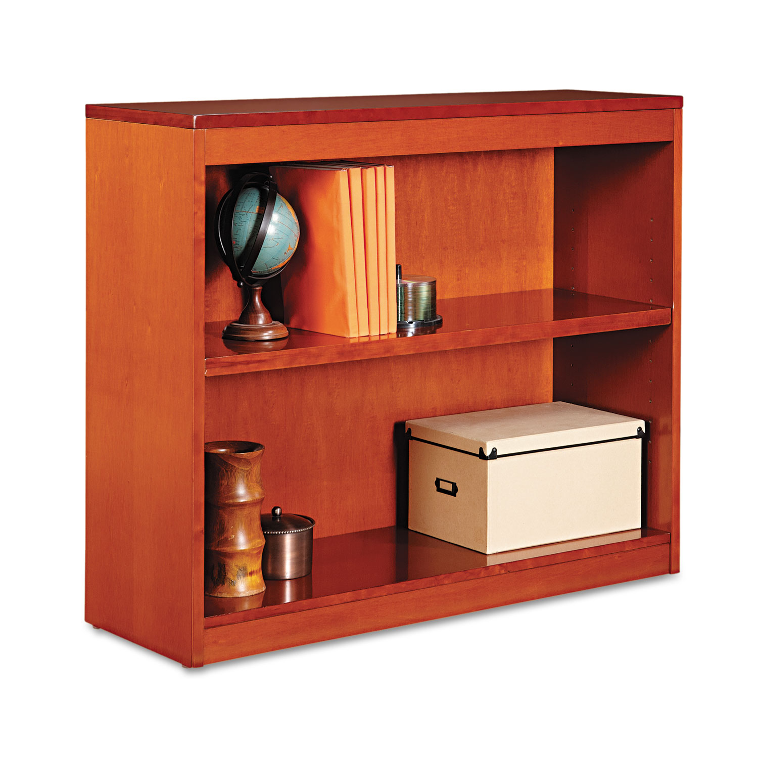 Square Corner Wood Bookcase, Two-Shelf, 35-5/8w x 11-3/4d x 30h, Medium Cherry