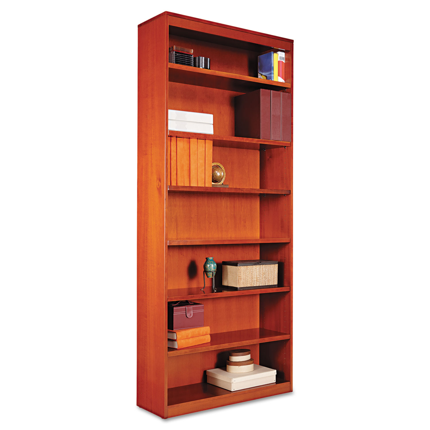  Alera ALEBCS78436MC Square Corner Wood Bookcase, Seven-Shelf, 35.63w x 11.81d x 83.86h, Medium Cherry (ALEBCS78436MC) 