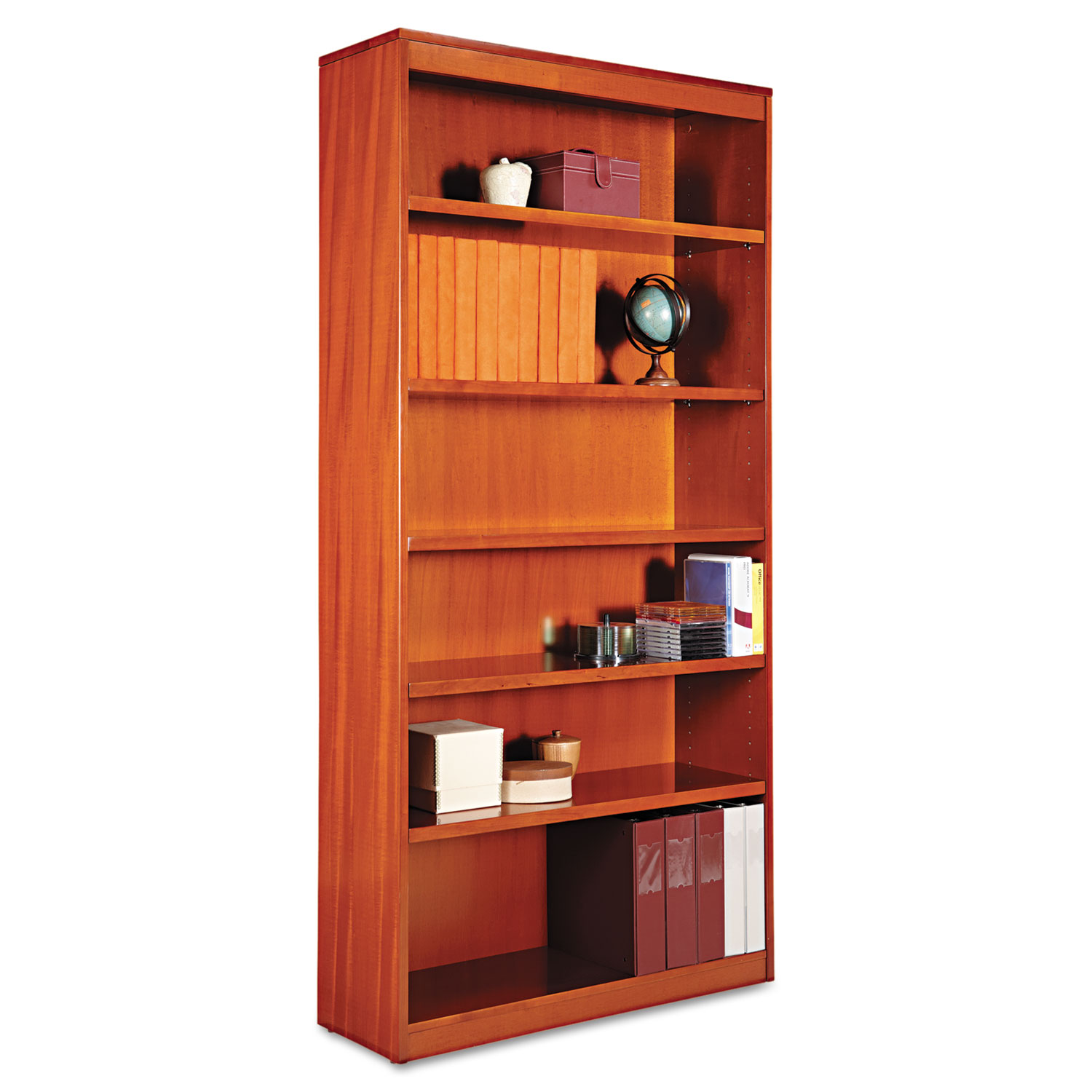 Square Corner Wood Bookcase, Six-Shelf, 35-5/8w x 11-3/4d x 72h, Medium Cherry