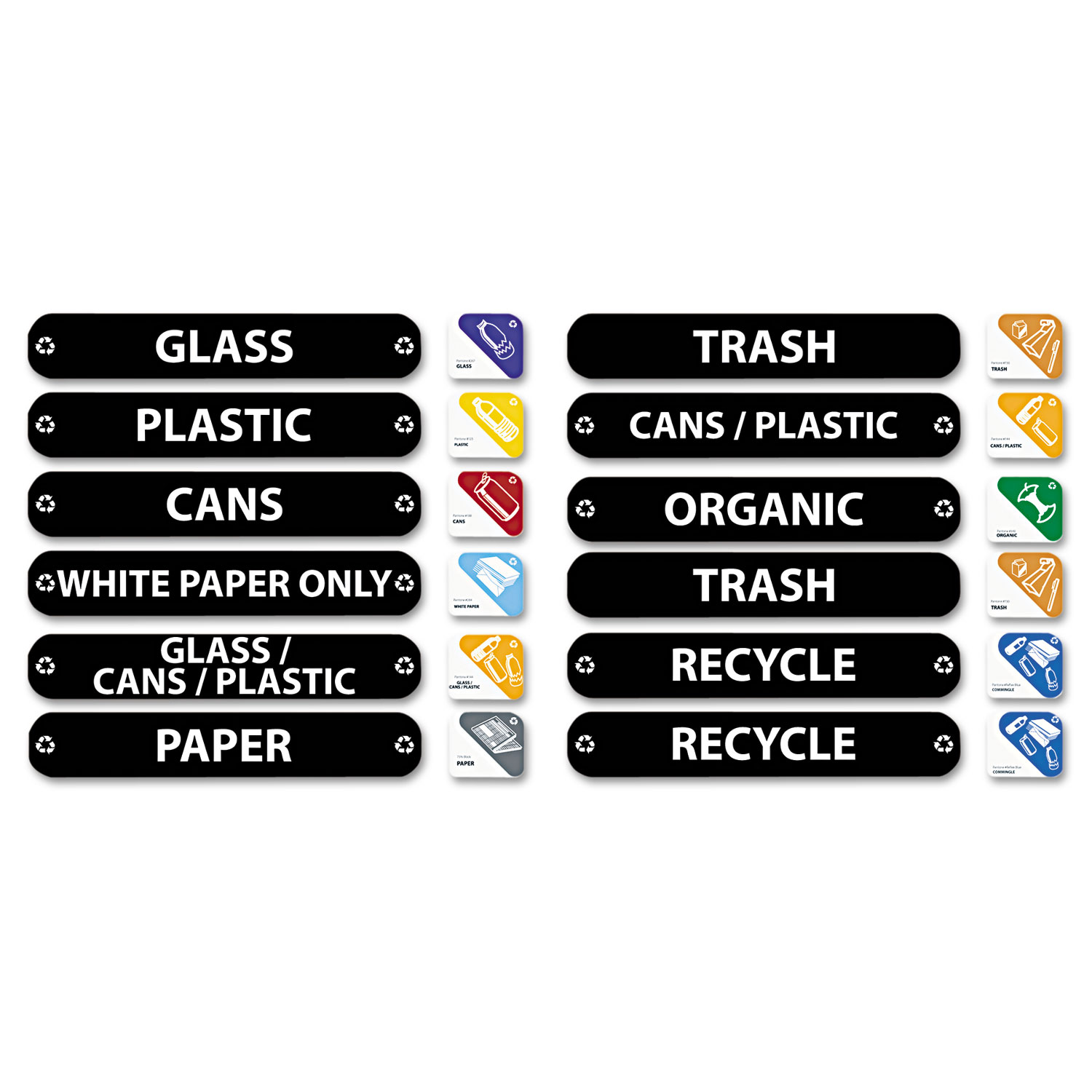 Recycle Label Kit, 44 Labels in Three Languages, 8 x 1-1/2
