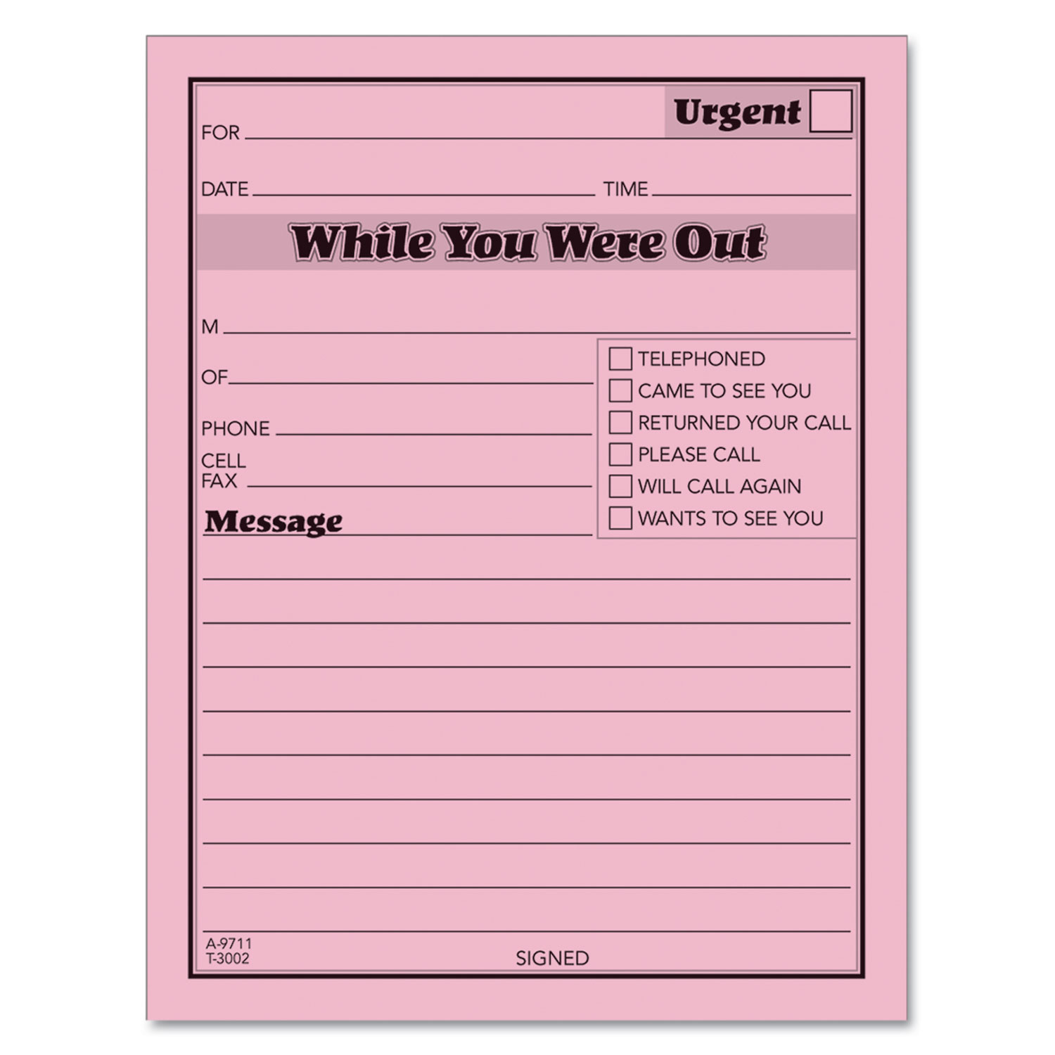 Pink Message Pad, One-Part (No Copies), 4.25 x 5.5, 50 Forms/Pad, 12  Pads/Pack - JAD