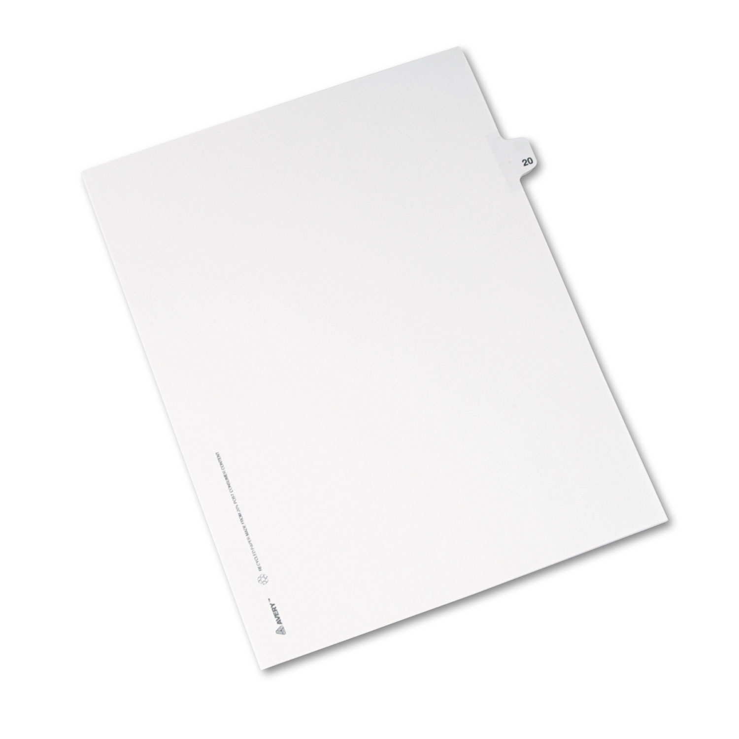 Avery-Style Legal Exhibit Side Tab Divider, Title: 20, Letter, White, 25/Pack