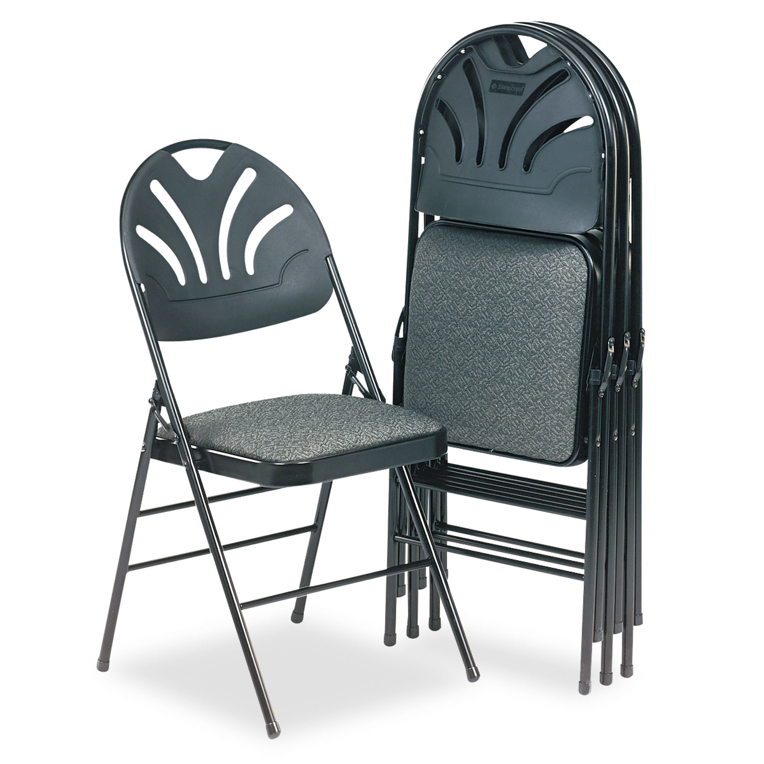 Fabric Padded Seat/Molded Fan Back Folding Chair, Kinnear Black, 4/Carton