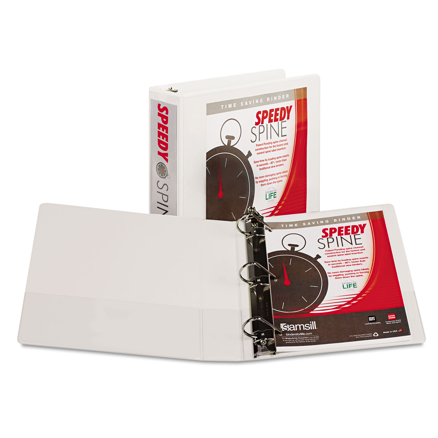 Speedy Spine Heavy-Duty D-Ring View Binder, 11 x 8 1/2, 2 Cap, White