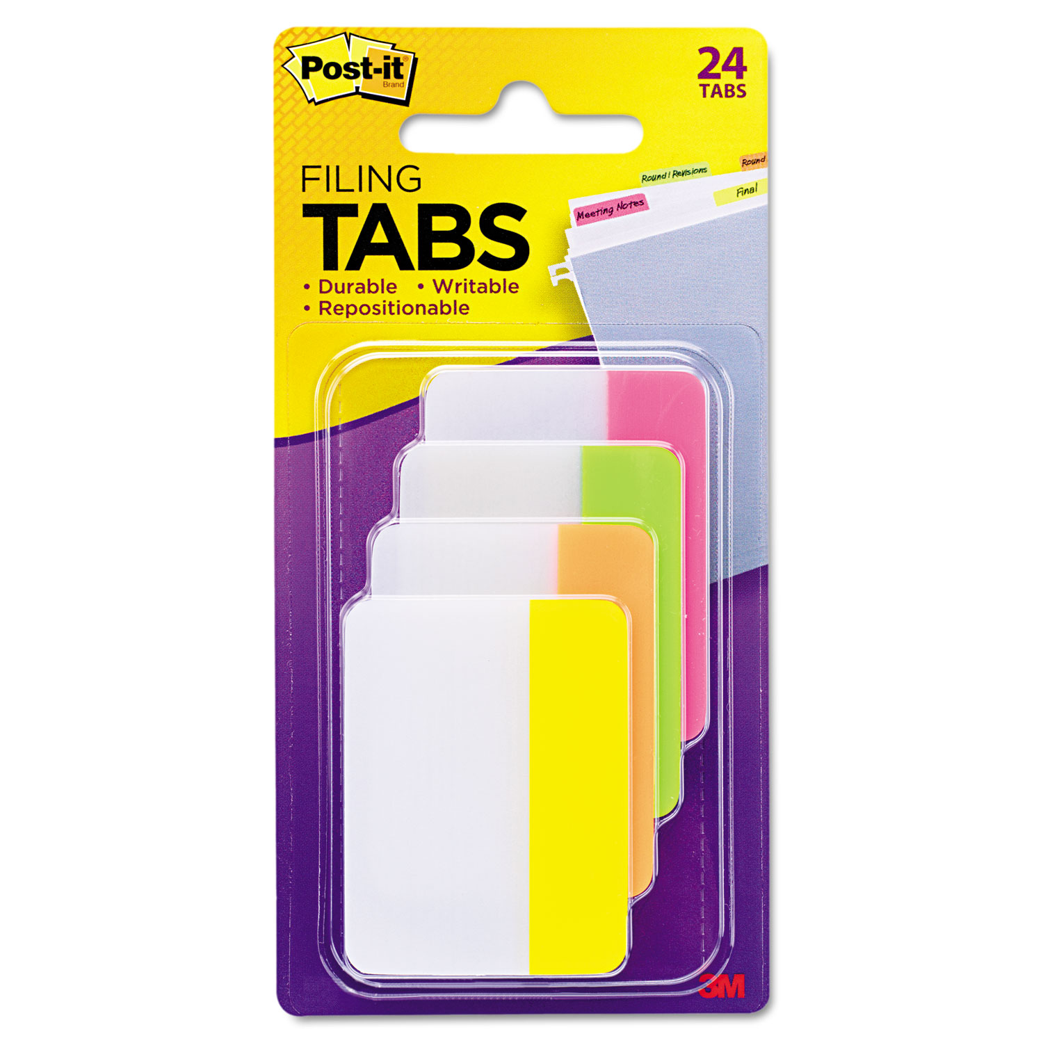 2 and 3 Tabs, 1/5-Cut Tabs, Assorted Brights, 2 Wide, 24/Pack