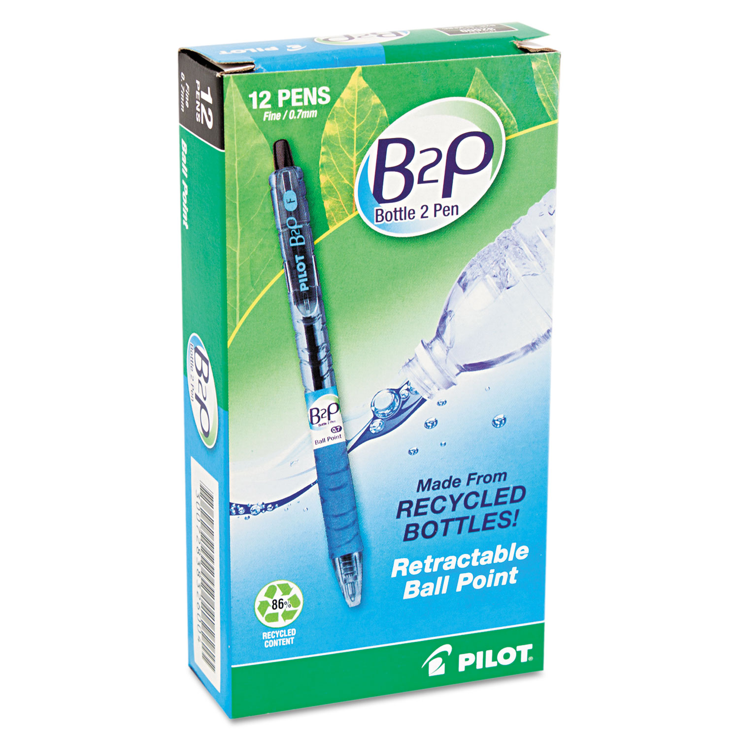 B2P Bottle-2-Pen Recycled Retractable Ball Point Pen, Black Ink, .7mm, Dozen
