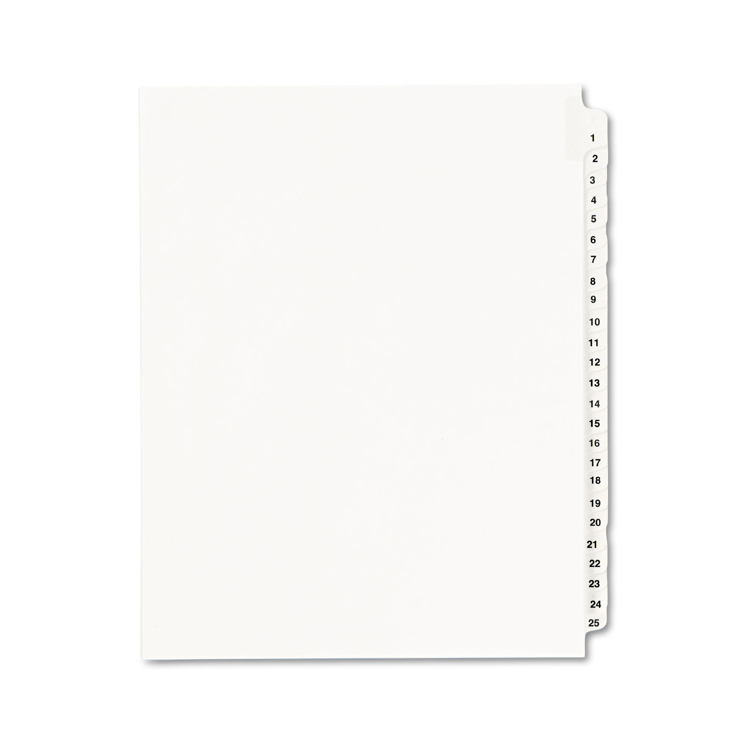 Preprinted Legal Exhibit Side Tab Index Dividers, Avery Style, 25-Tab, 1 to 25, 11 x 8.5, White, 1 Set