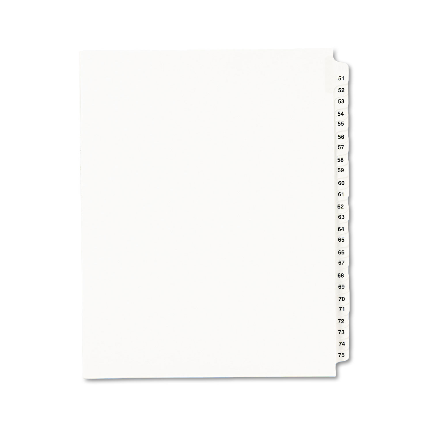 Avery-Style Legal Exhibit Side Tab Divider, Title: 51-75, Letter, White