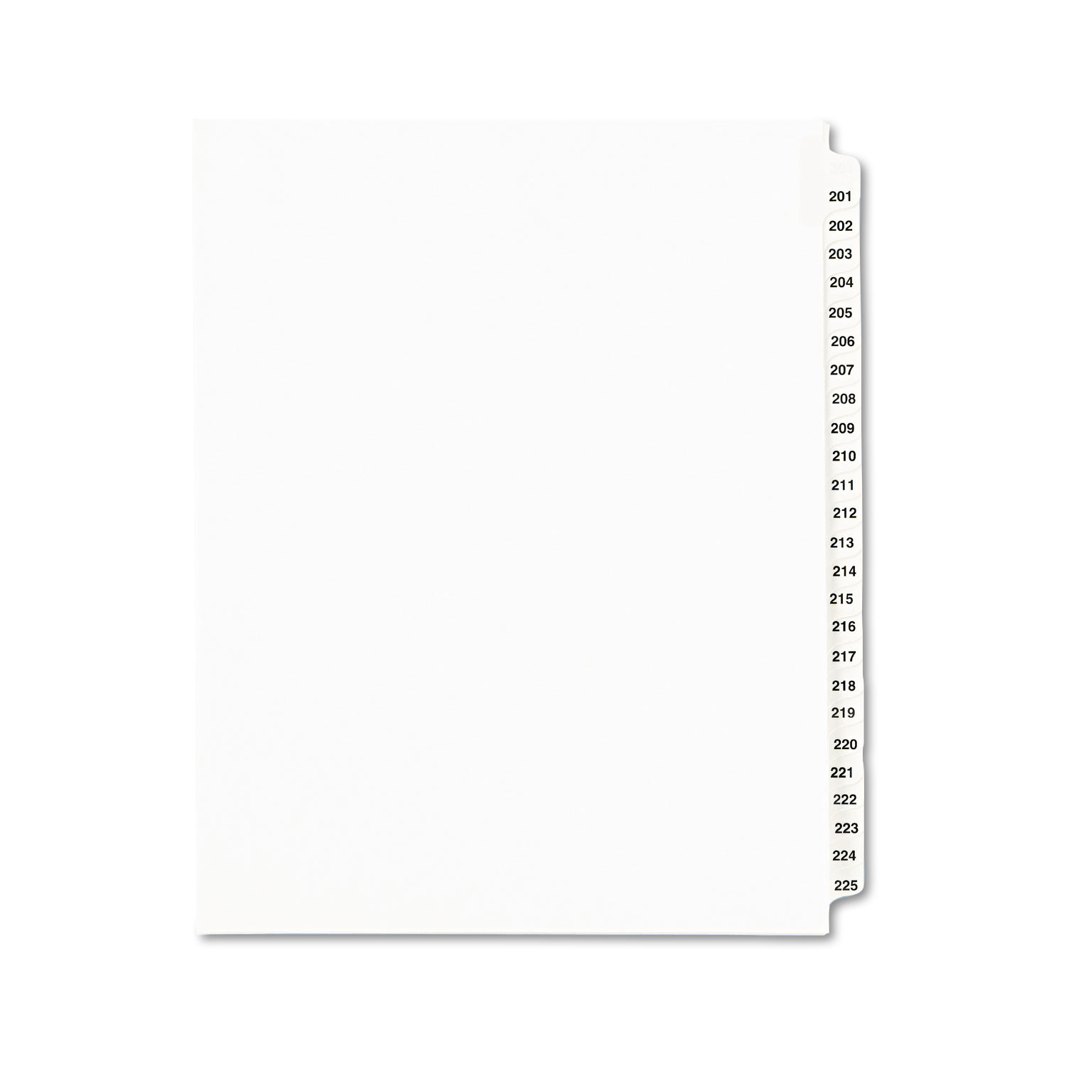 Avery-Style Legal Exhibit Side Tab Divider, Title: 201-225, Letter, White