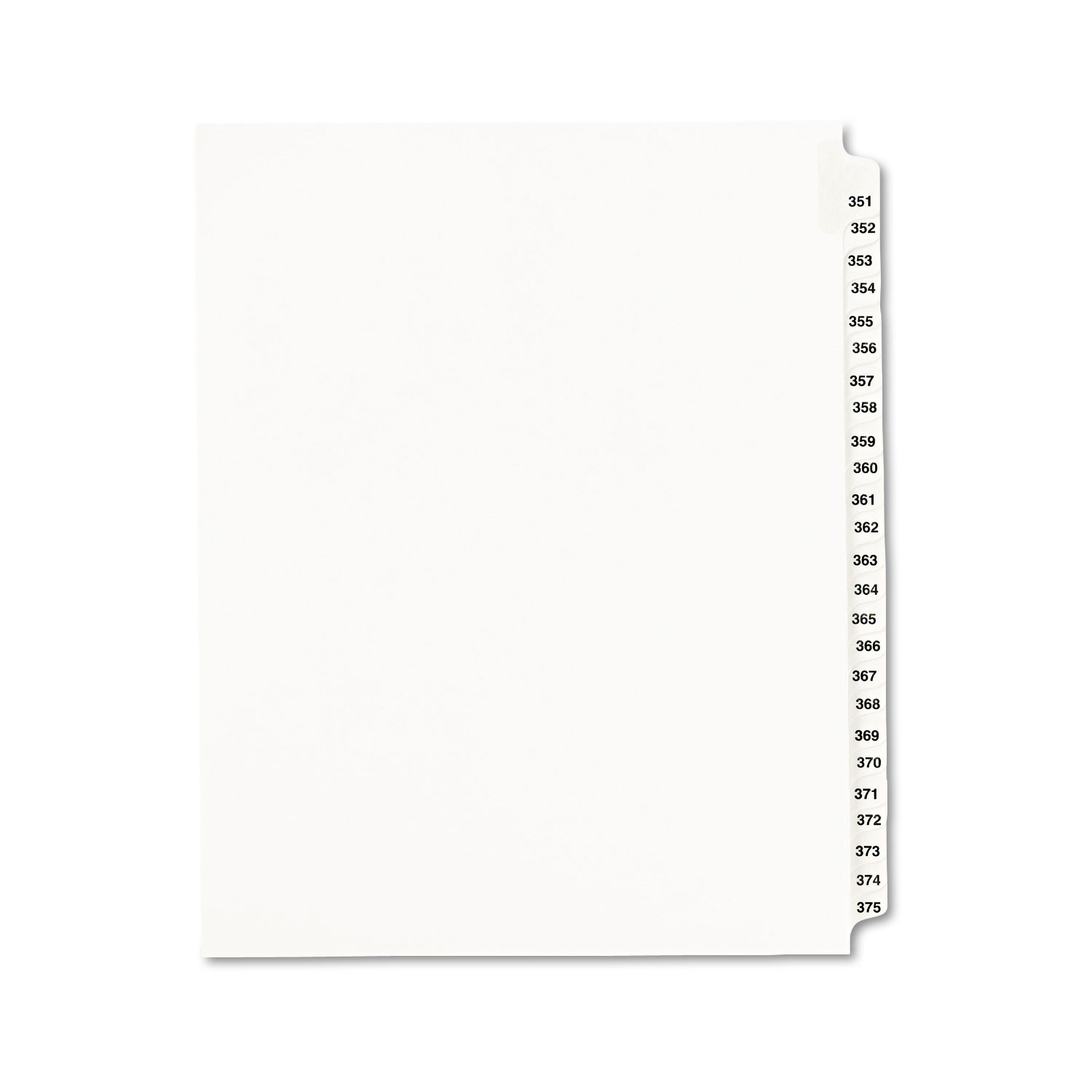 Avery-Style Legal Exhibit Side Tab Divider, Title: 351-375, Letter, White
