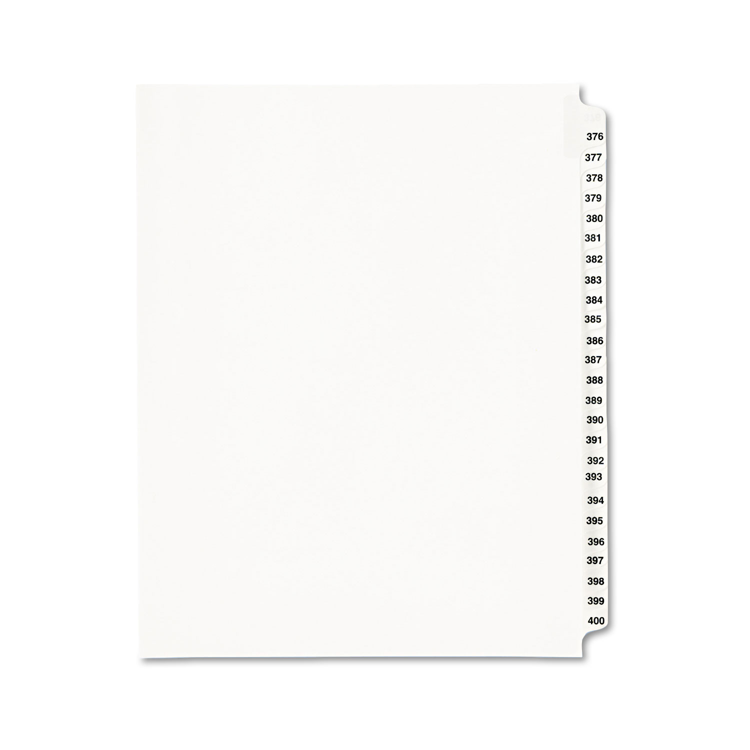Avery-Style Legal Exhibit Side Tab Divider, Title: 376-400, Letter, White