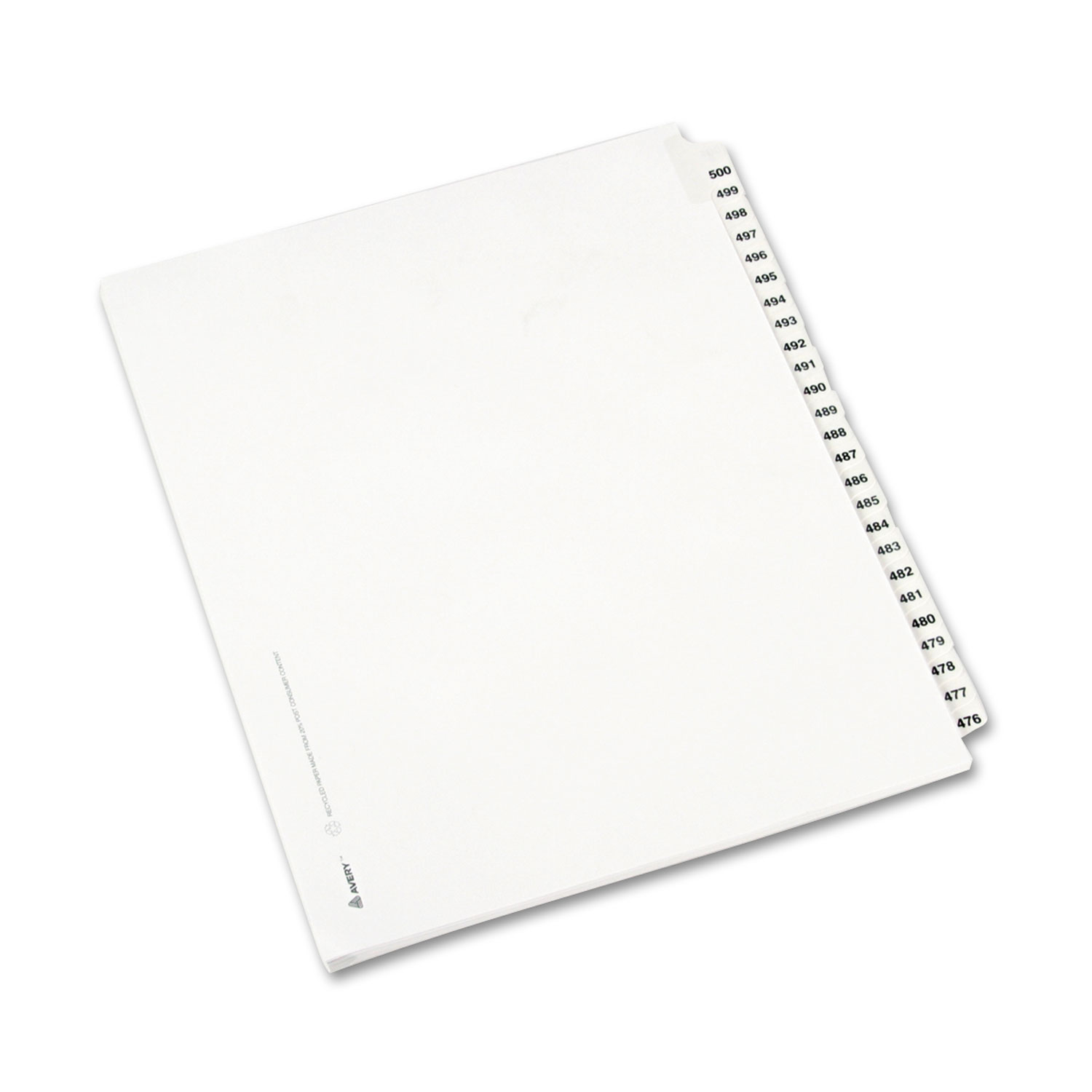 Avery-Style Legal Exhibit Side Tab Divider, Title: 476-500, Letter, White